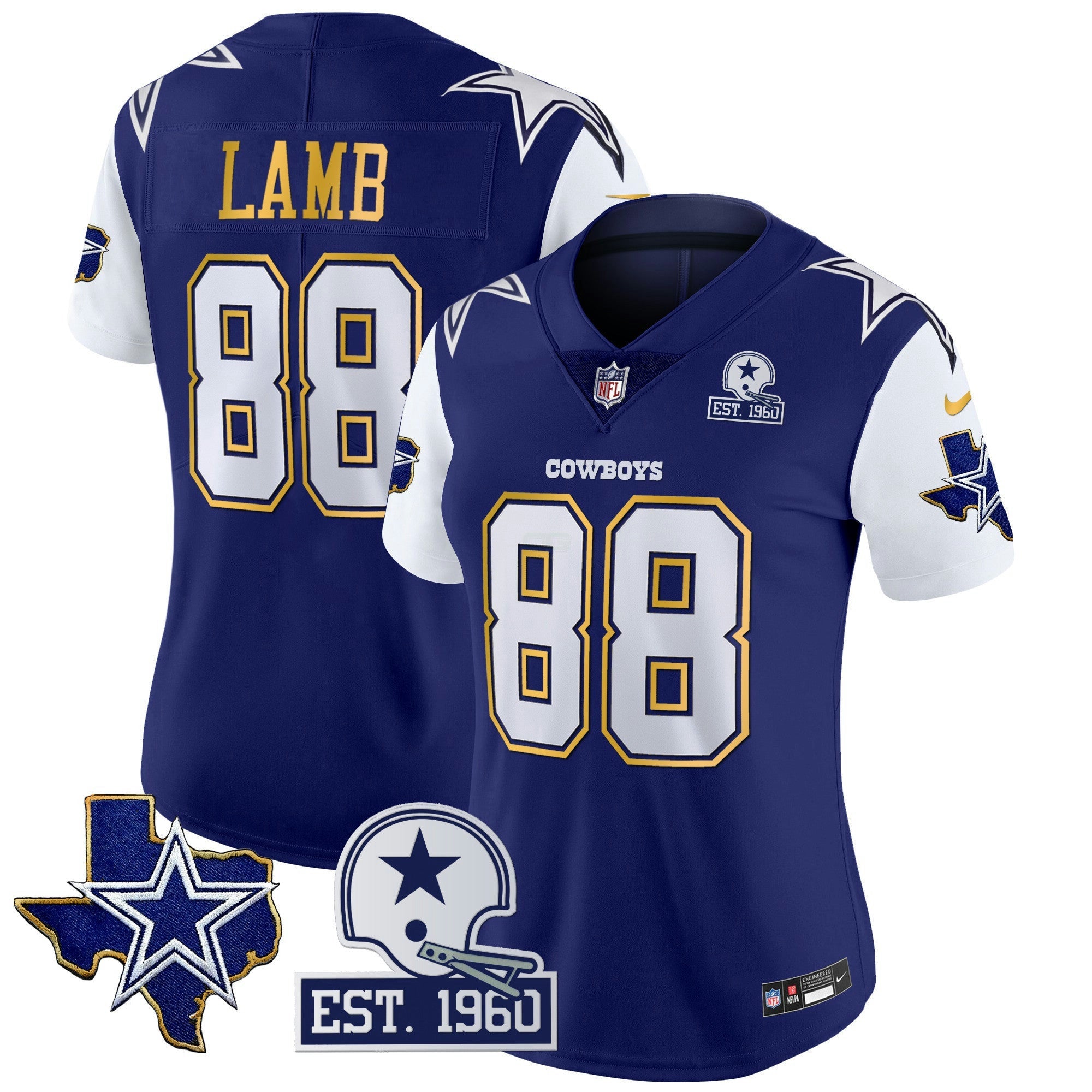 Camisa NFL Women’s Texas Patch Dourada Trim Vapor Jersey