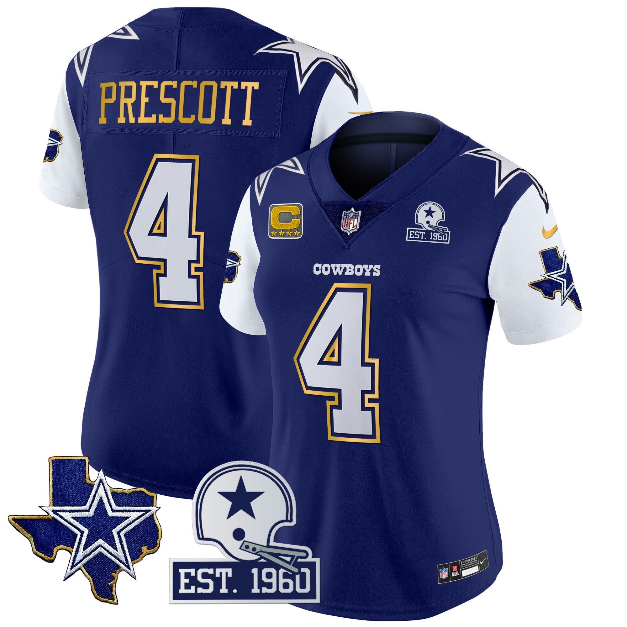 Camisa NFL Women’s Texas Patch Dourada Trim Vapor Jersey