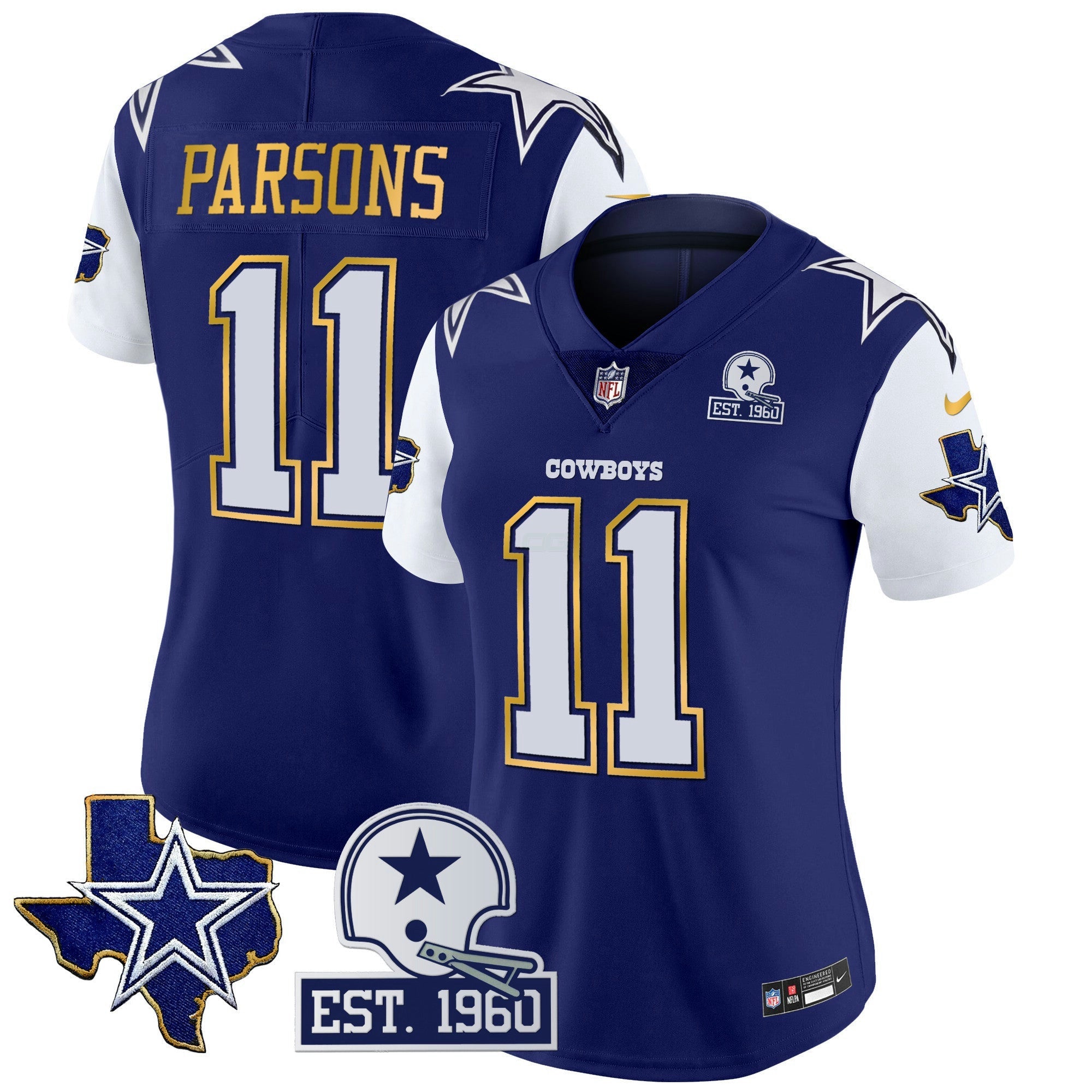Camisa NFL Women’s Texas Patch Dourada Trim Vapor Jersey