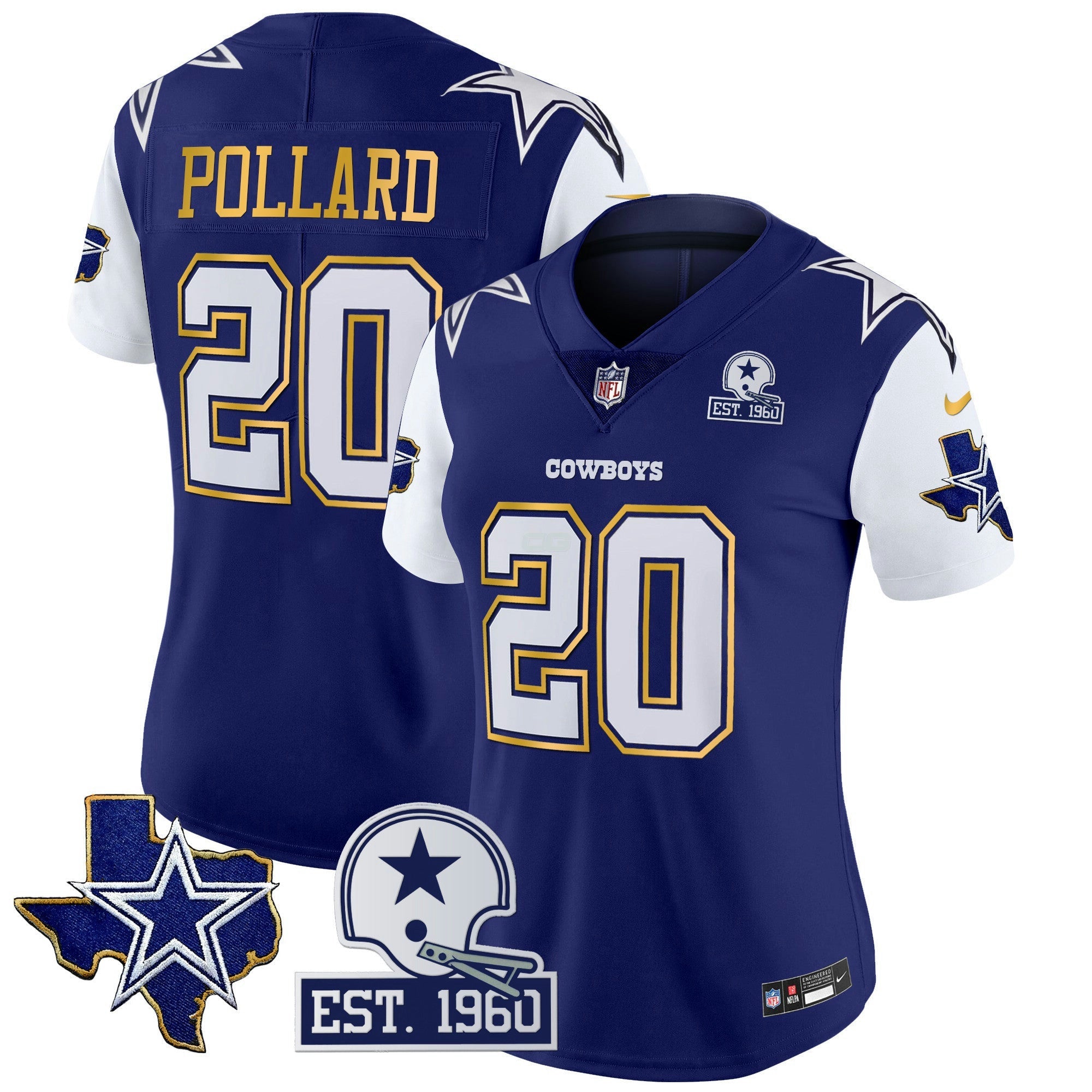Camisa NFL Women’s Texas Patch Dourada Trim Vapor Jersey