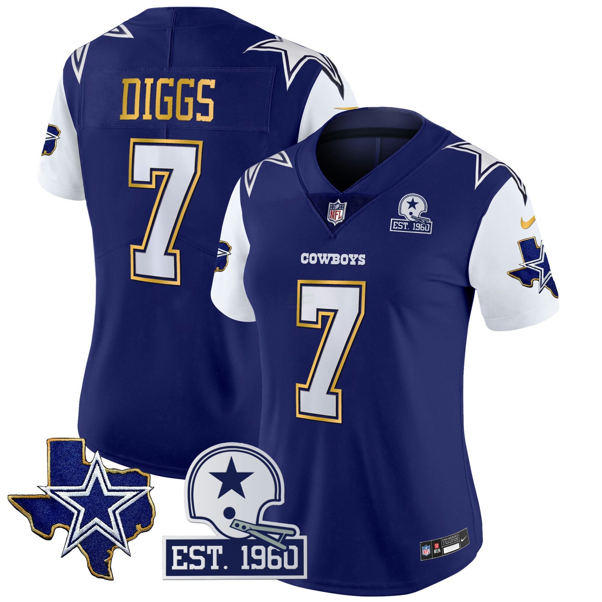 Camisa NFL Women’s Texas Patch Dourada Trim Vapor Jersey