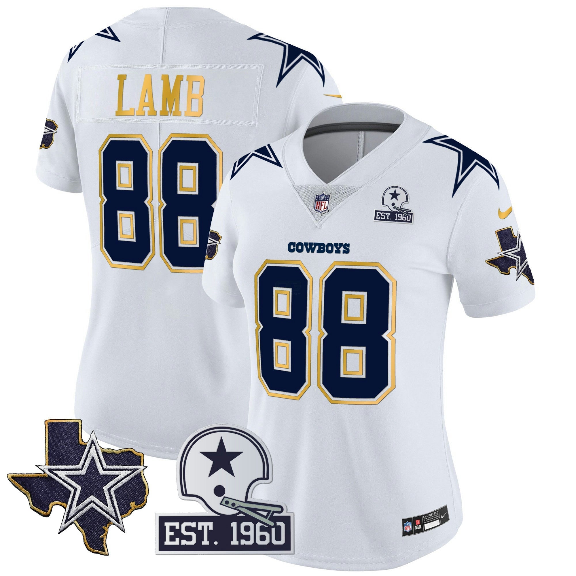 Camisa NFL Women’s Texas Patch Dourada Trim Vapor Jersey
