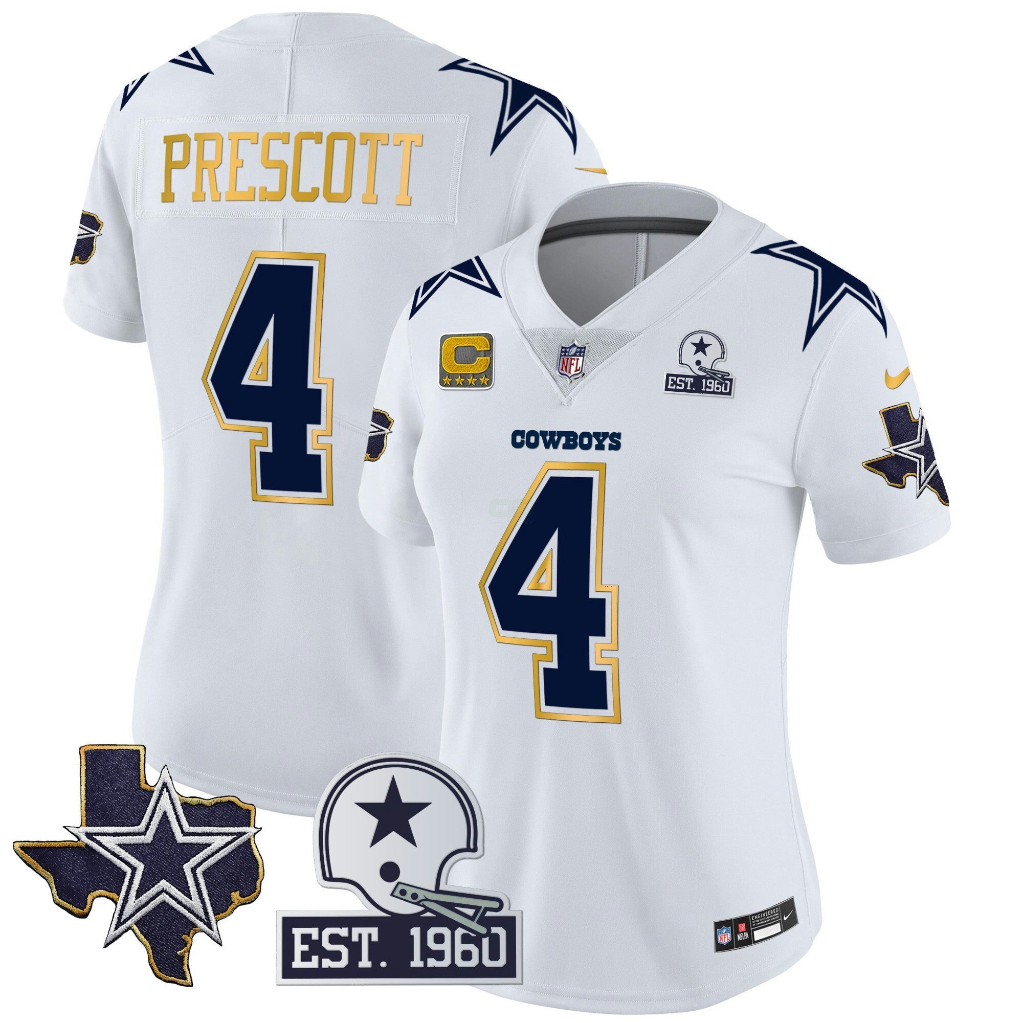 Camisa NFL Women’s Texas Patch Dourada Trim Vapor Jersey