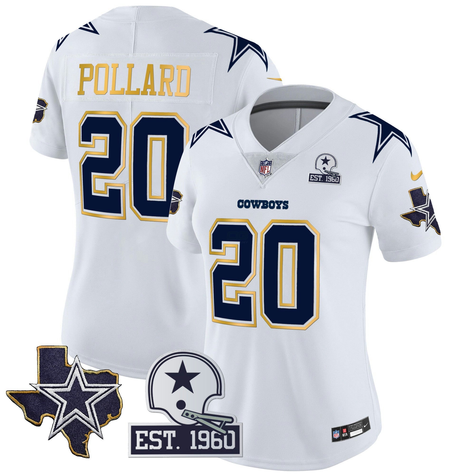 Camisa NFL Women’s Texas Patch Dourada Trim Vapor Jersey