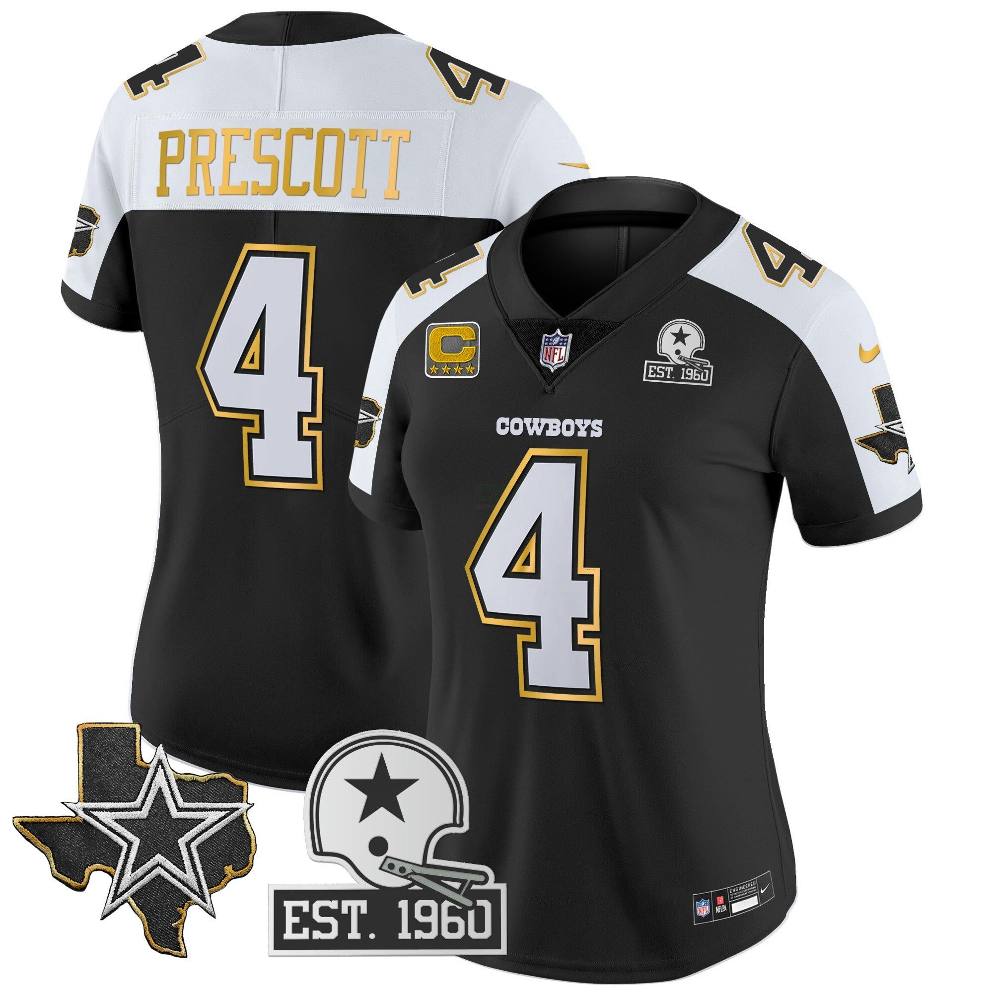 Camisa NFL Women’s Texas Patch Dourada Trim Vapor Jersey