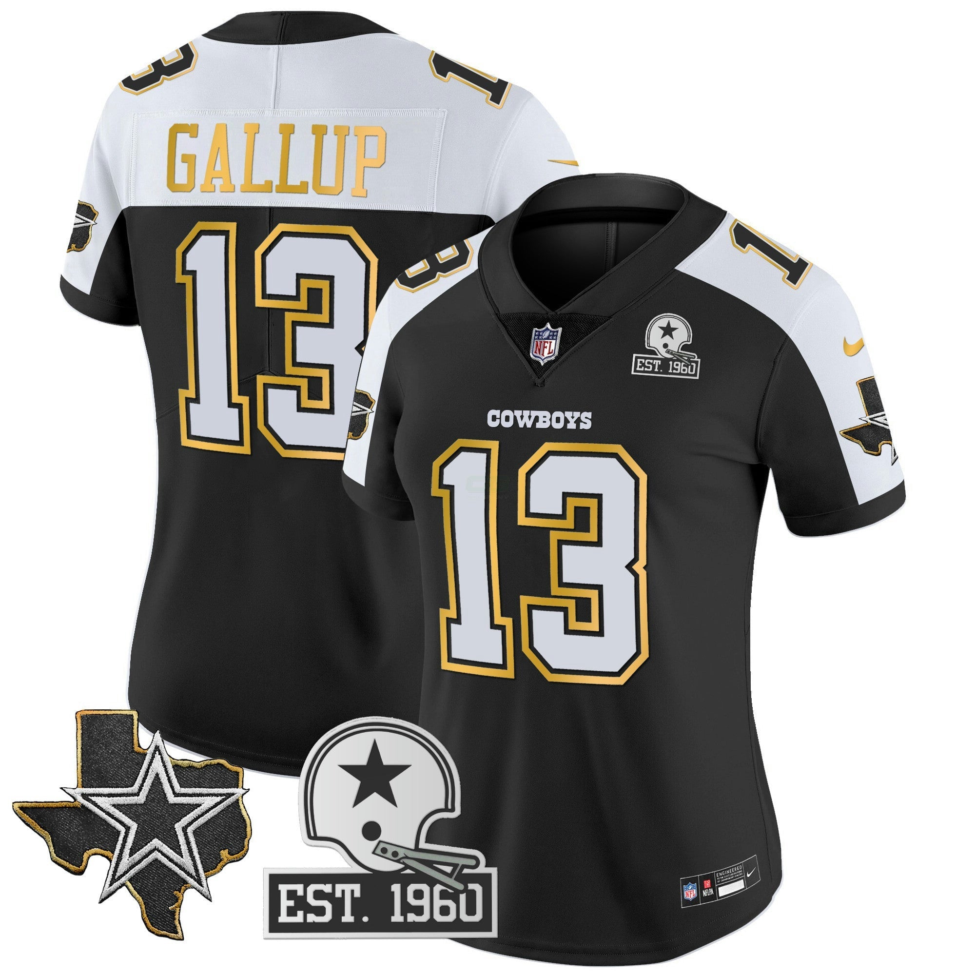 Camisa NFL Women’s Texas Patch Dourada Trim Vapor Jersey