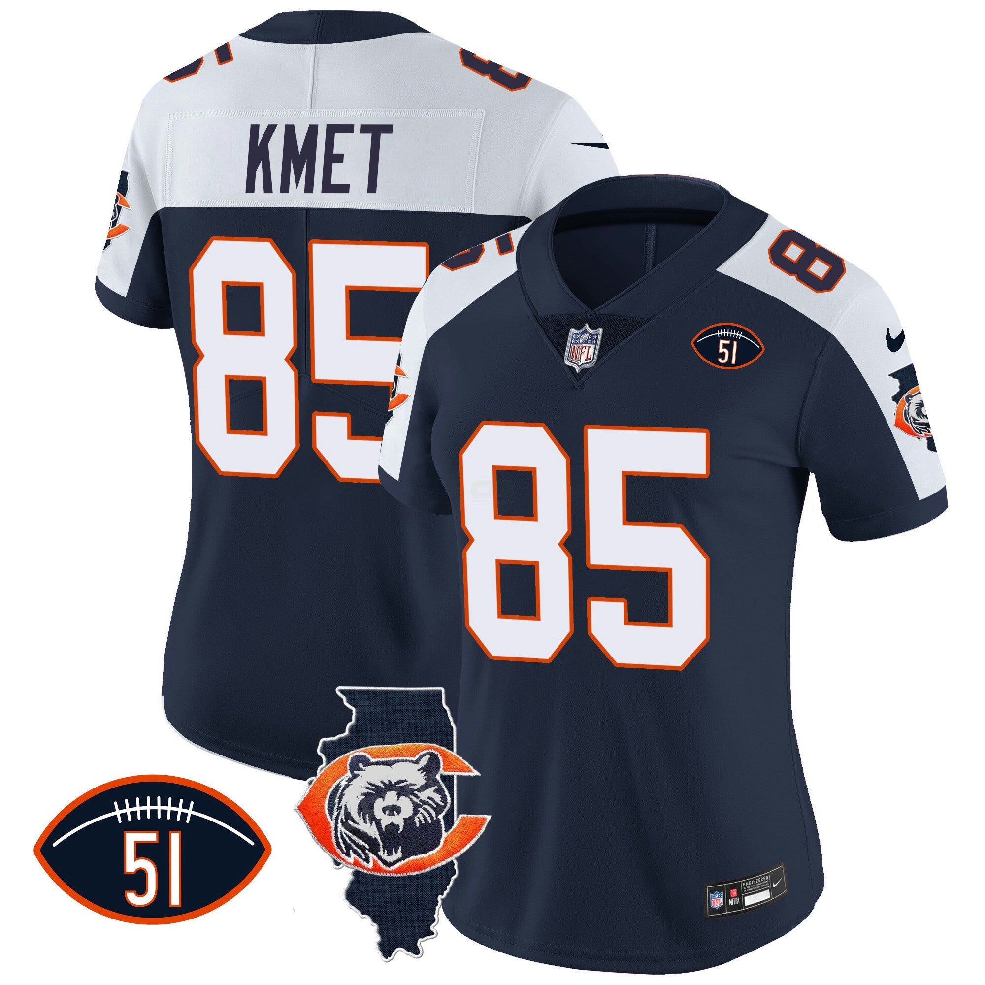 Camisa NFL Women’s Throwback Illinois Patch Vapor Jersey