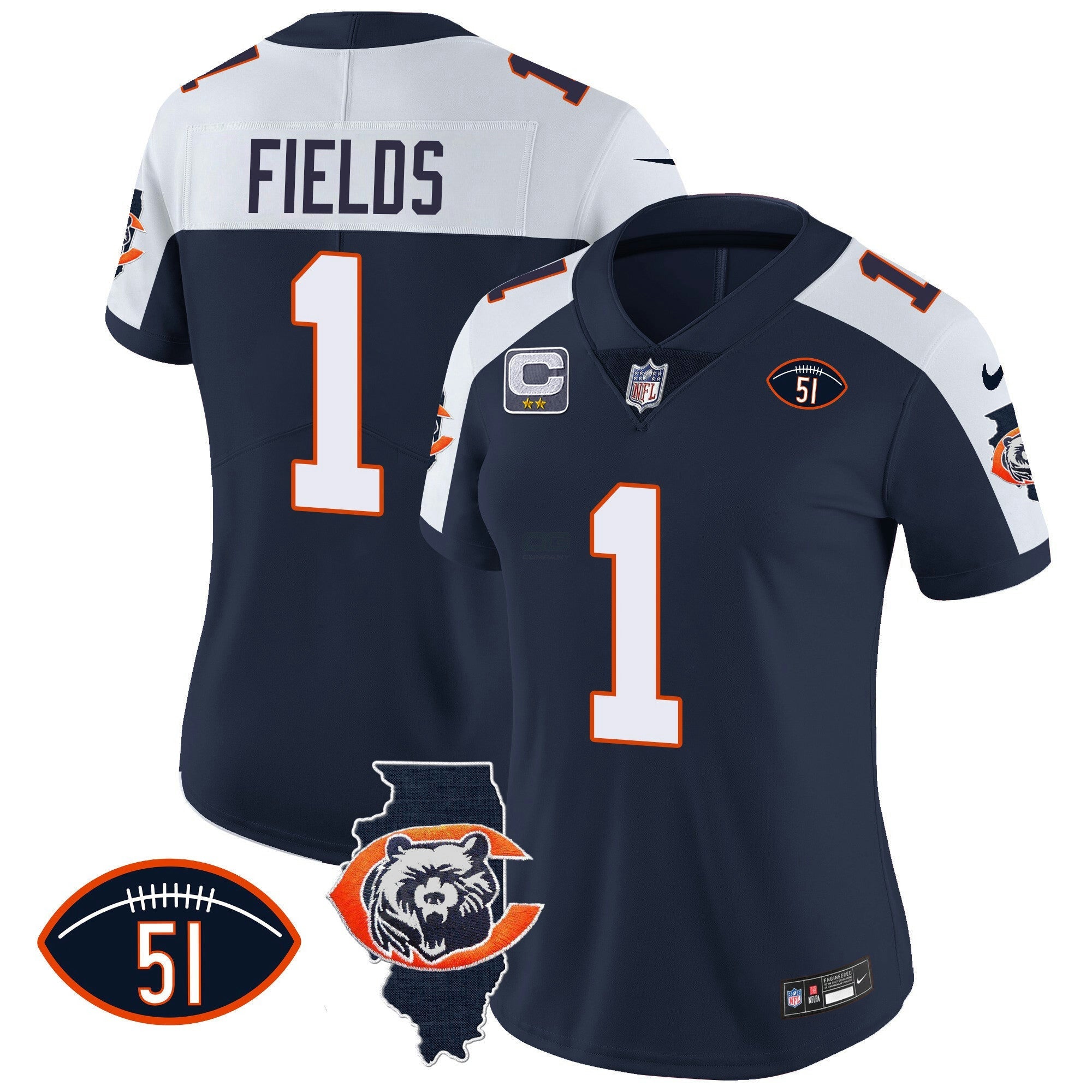 Camisa NFL Women’s Throwback Illinois Patch Vapor Jersey