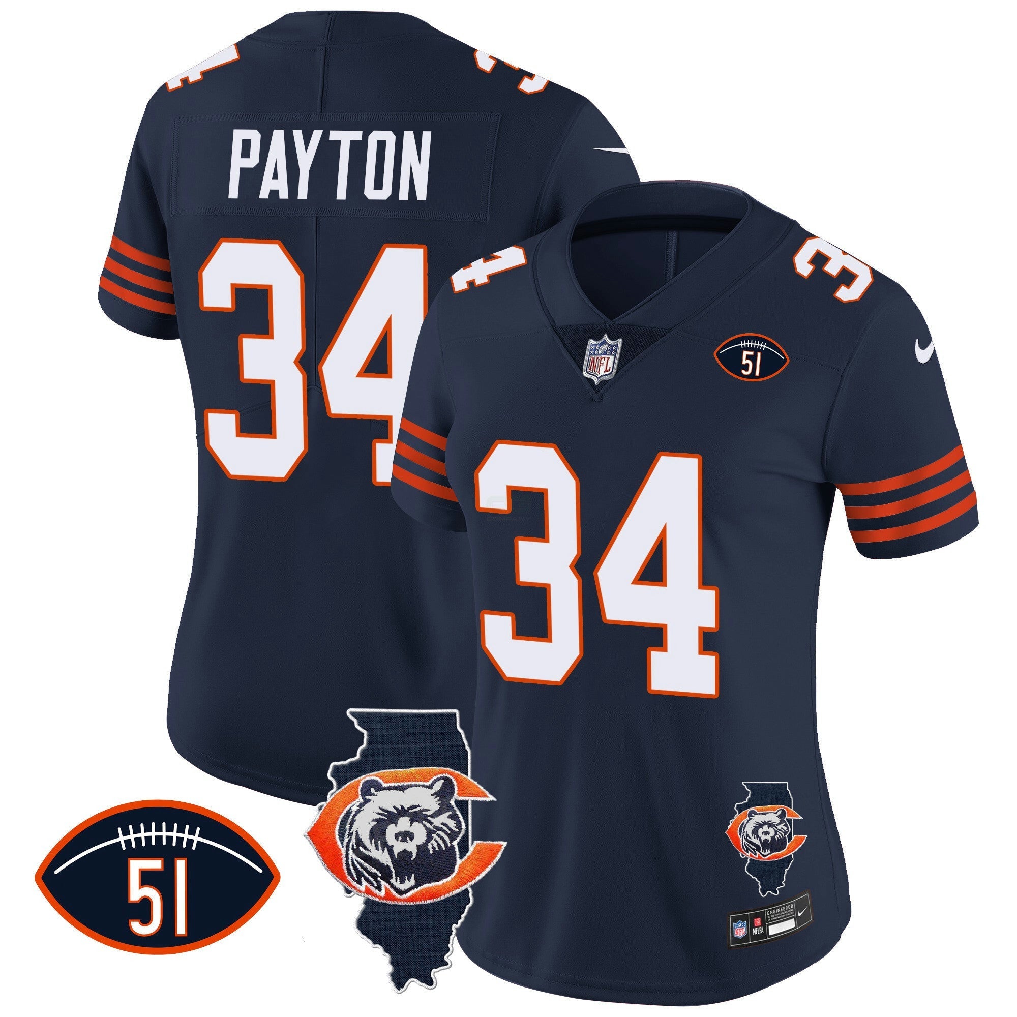 Camisa NFL Women’s Throwback Illinois Patch Vapor Jersey