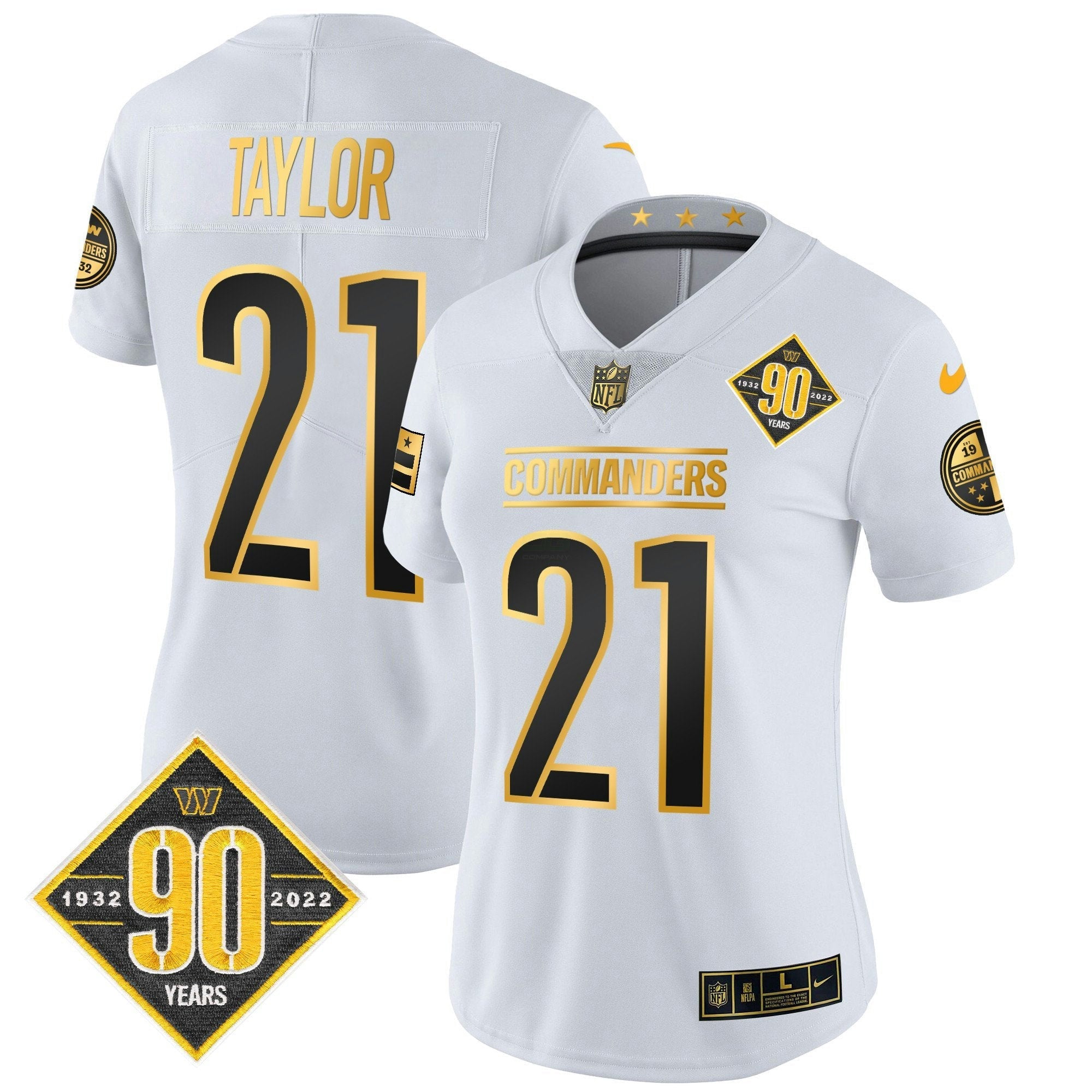 Camisa NFL Women’s Washington 90th Anniversary Patch Dourada Vapor Limited Jersey