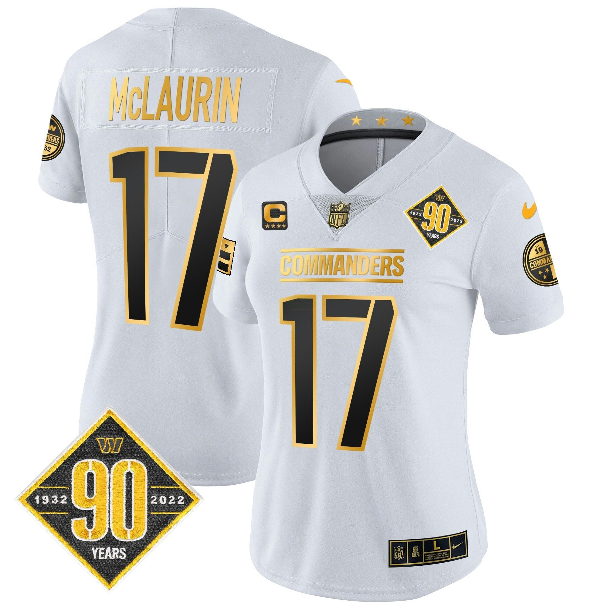 Camisa NFL Women’s Washington 90th Anniversary Patch Dourada Vapor Limited Jersey