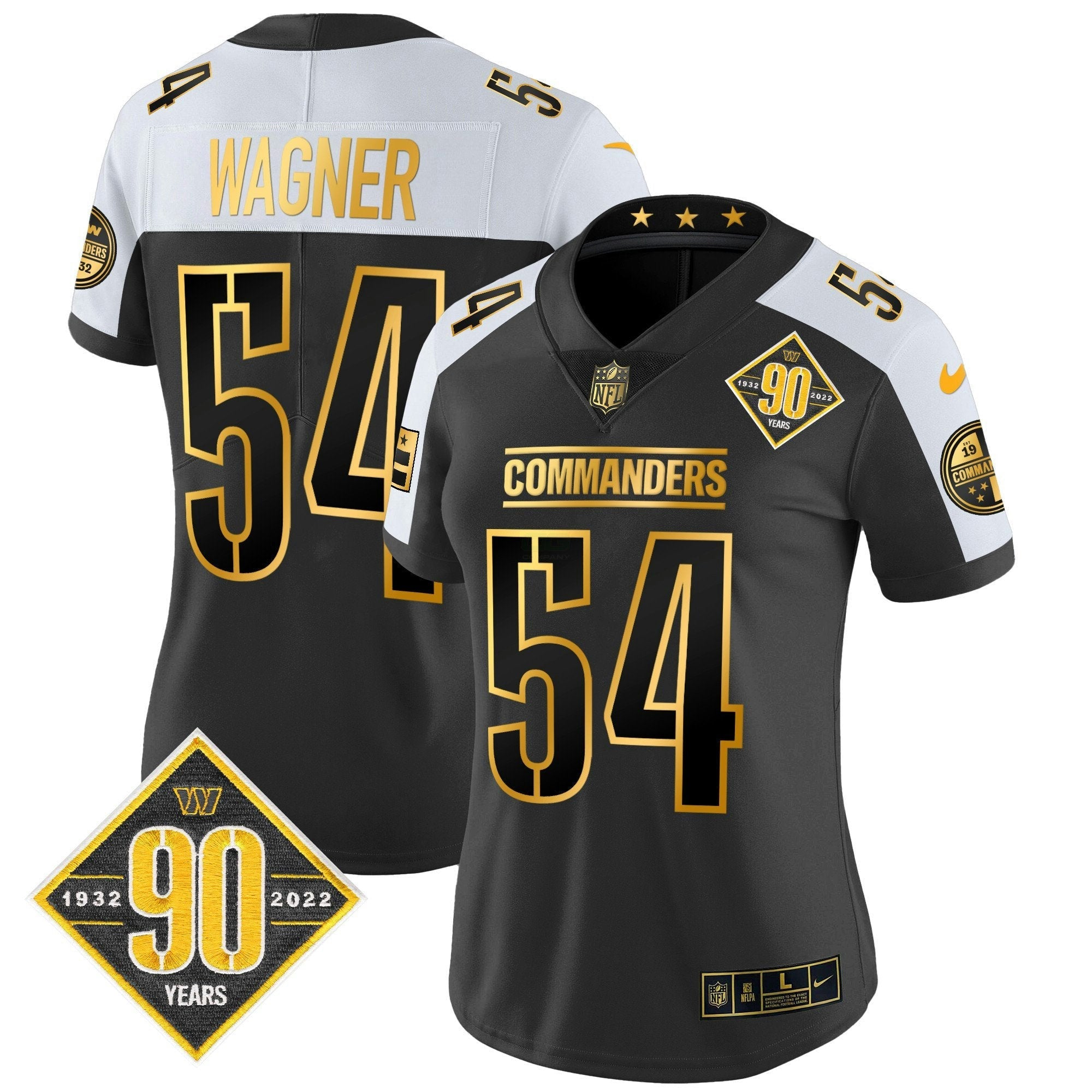 Camisa NFL Women’s Washington 90th Anniversary Patch Dourada Vapor Limited Jersey