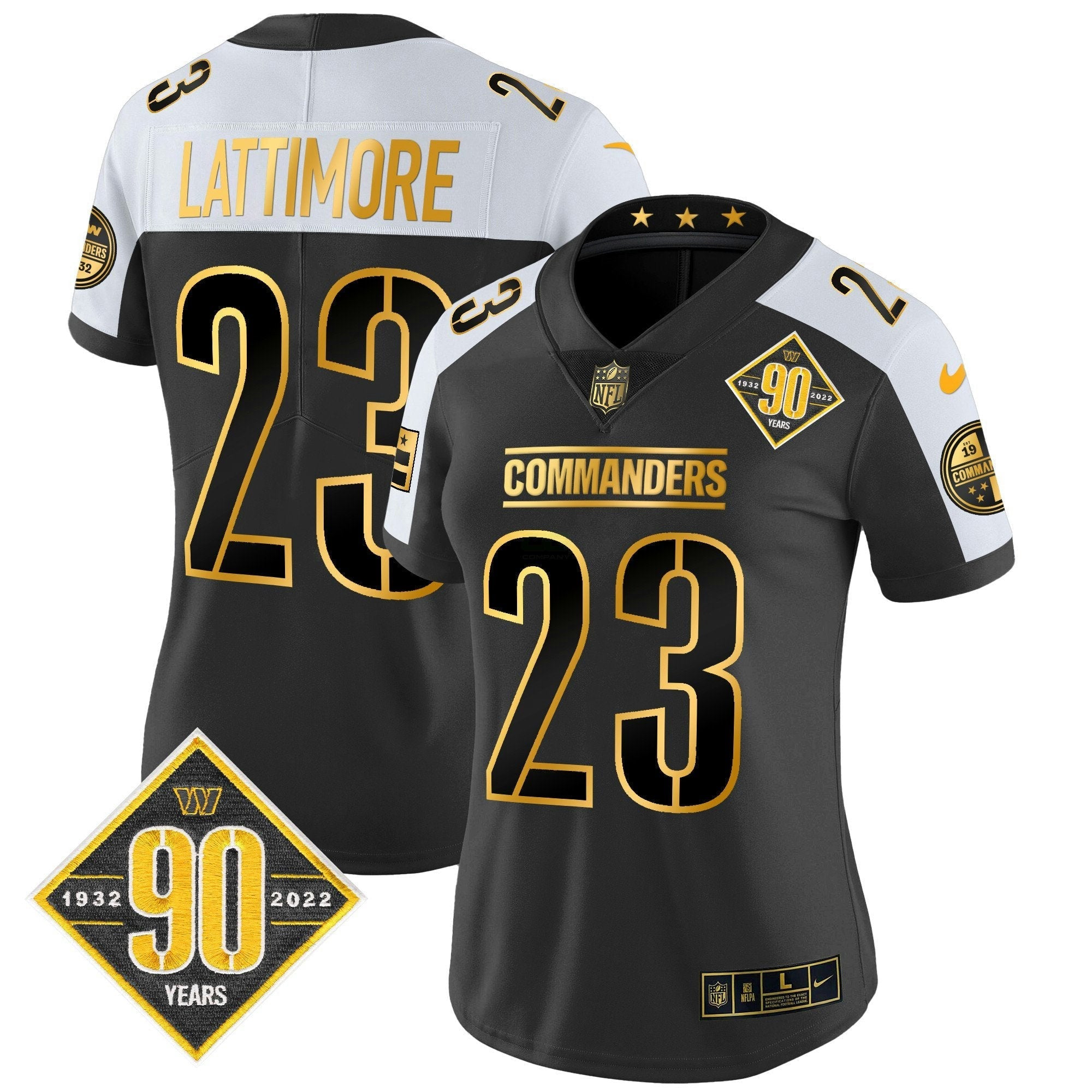 Camisa NFL Women’s Washington 90th Anniversary Patch Dourada Vapor Limited Jersey