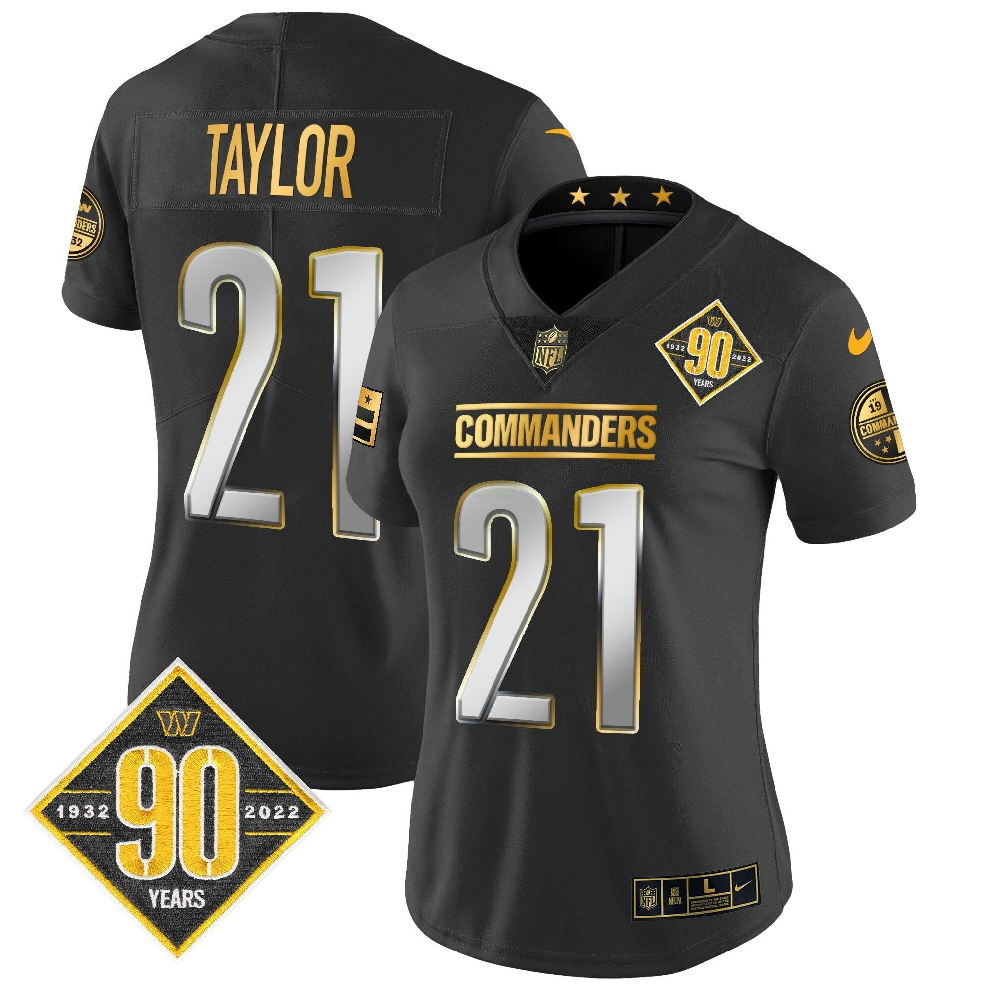 Camisa NFL Women’s Washington 90th Anniversary Patch Dourada Vapor Limited Jersey