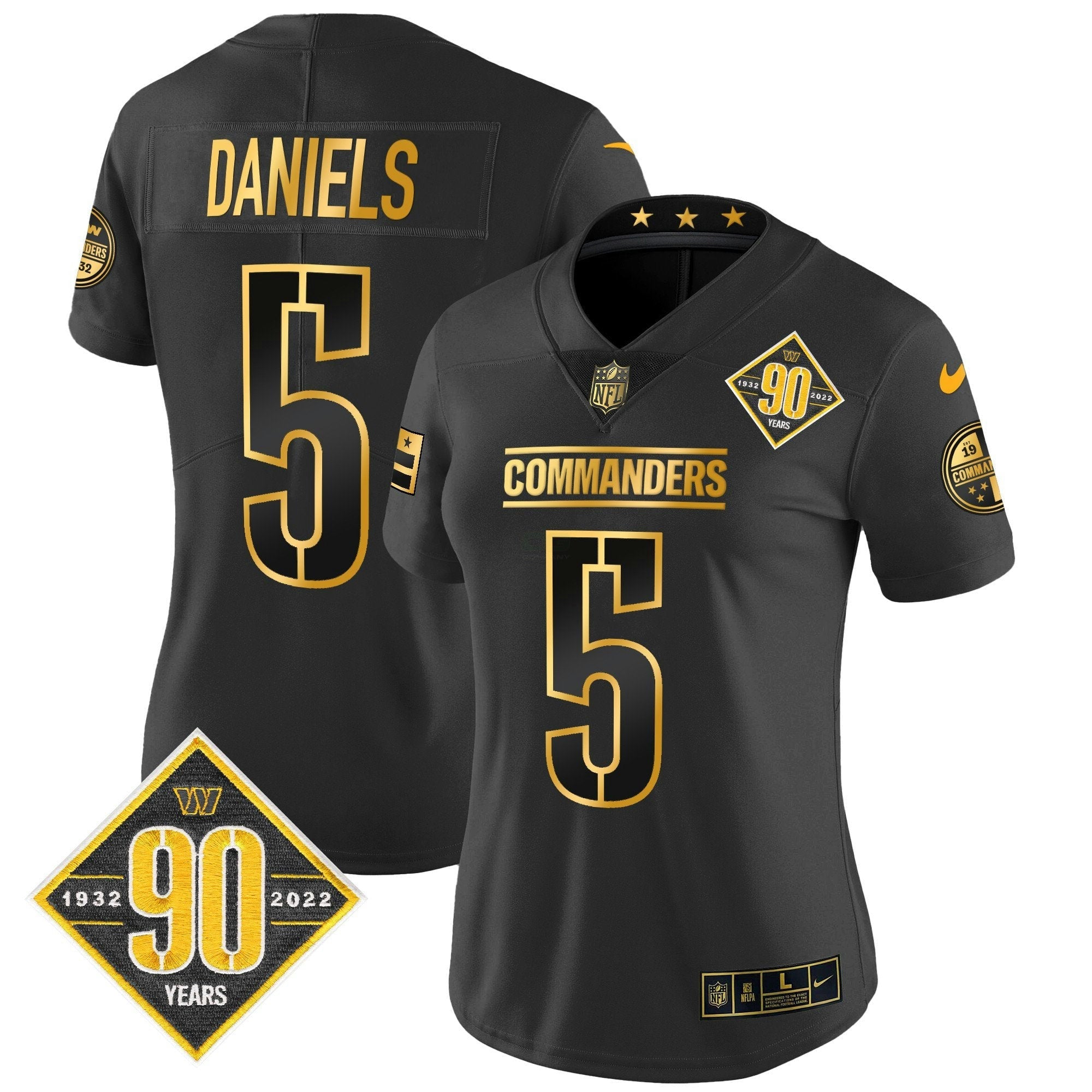 Camisa NFL Women’s Washington 90th Anniversary Patch Dourada Vapor Limited Jersey