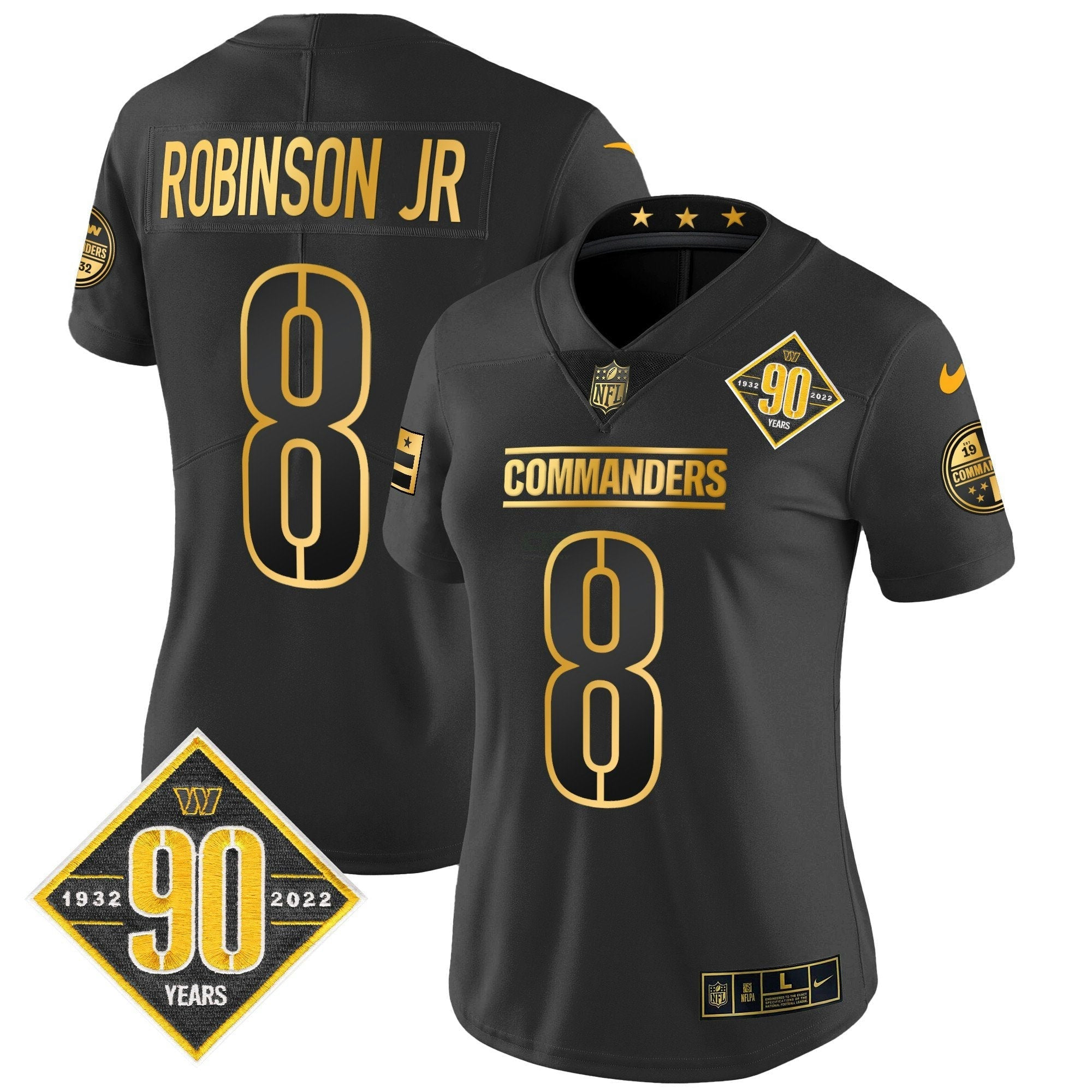 Camisa NFL Women’s Washington 90th Anniversary Patch Dourada Vapor Limited Jersey