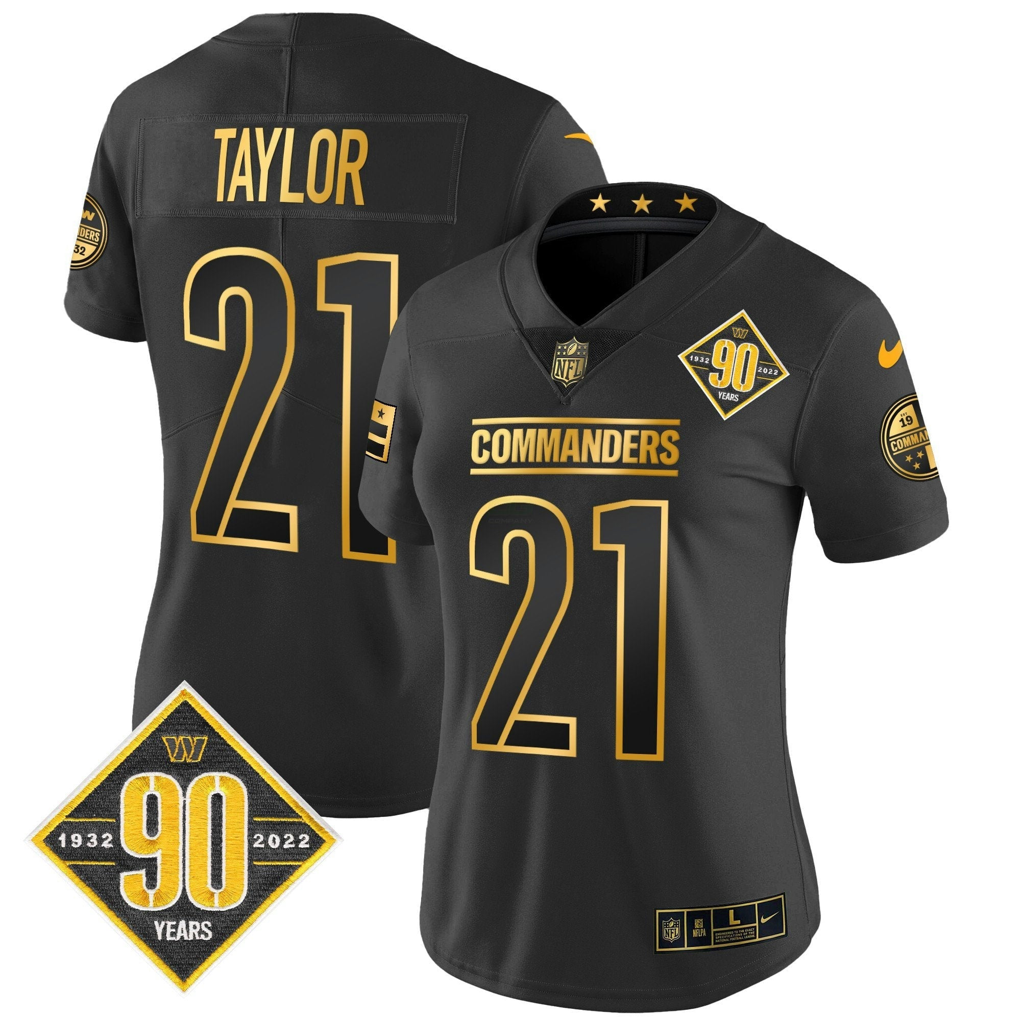 Camisa NFL Women’s Washington 90th Anniversary Patch Dourada Vapor Limited Jersey