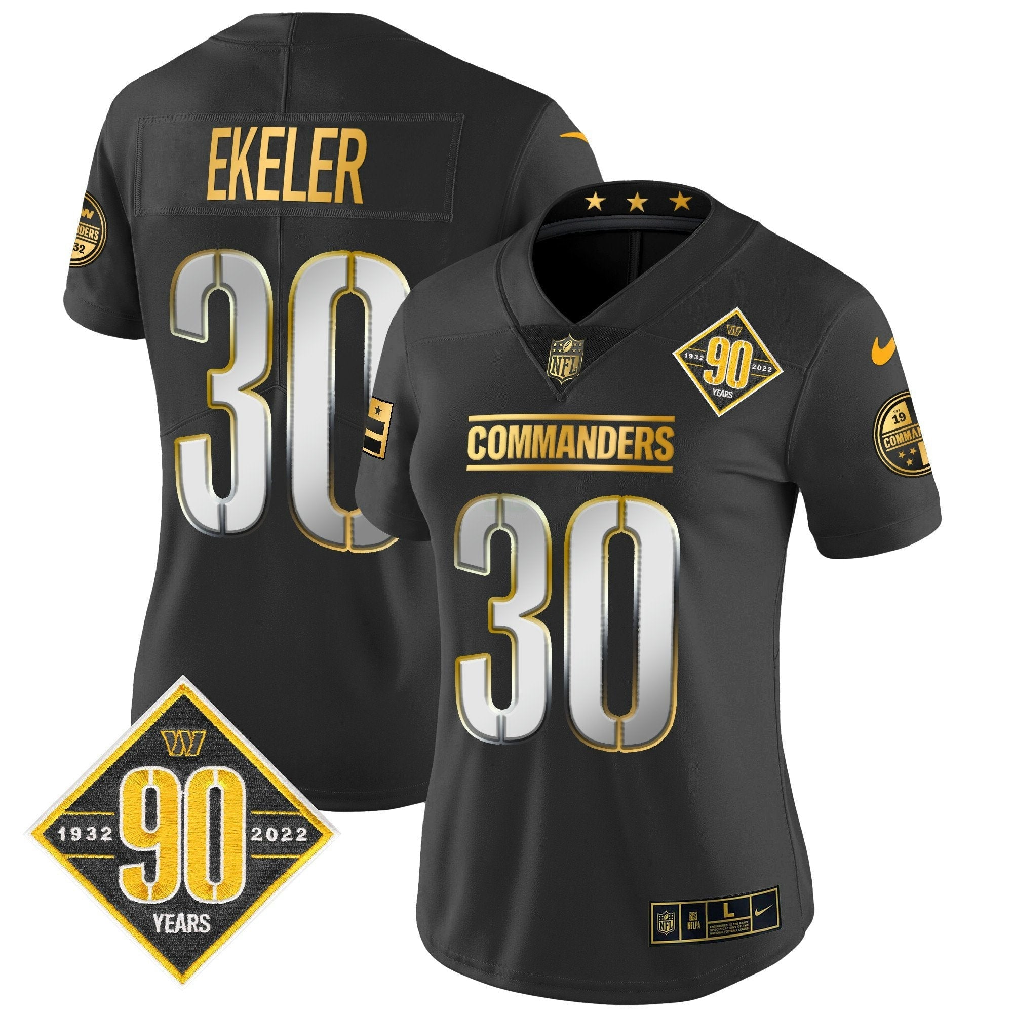 Camisa NFL Women’s Washington 90th Anniversary Patch Dourada Vapor Limited Jersey