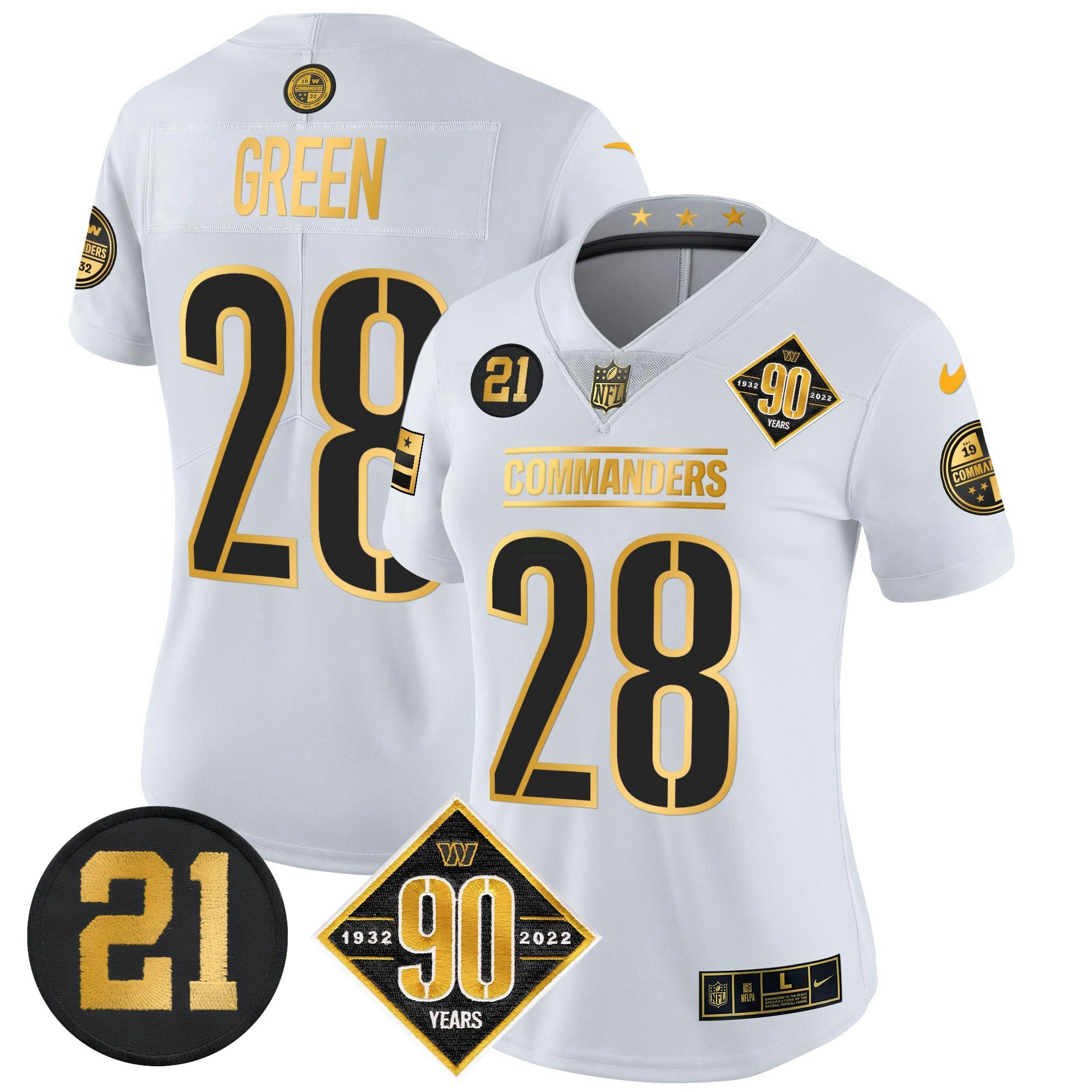 Camisa NFL Women’s Washington 90th & Sean Taylor Patch Dourada Vapor Limited Jersey
