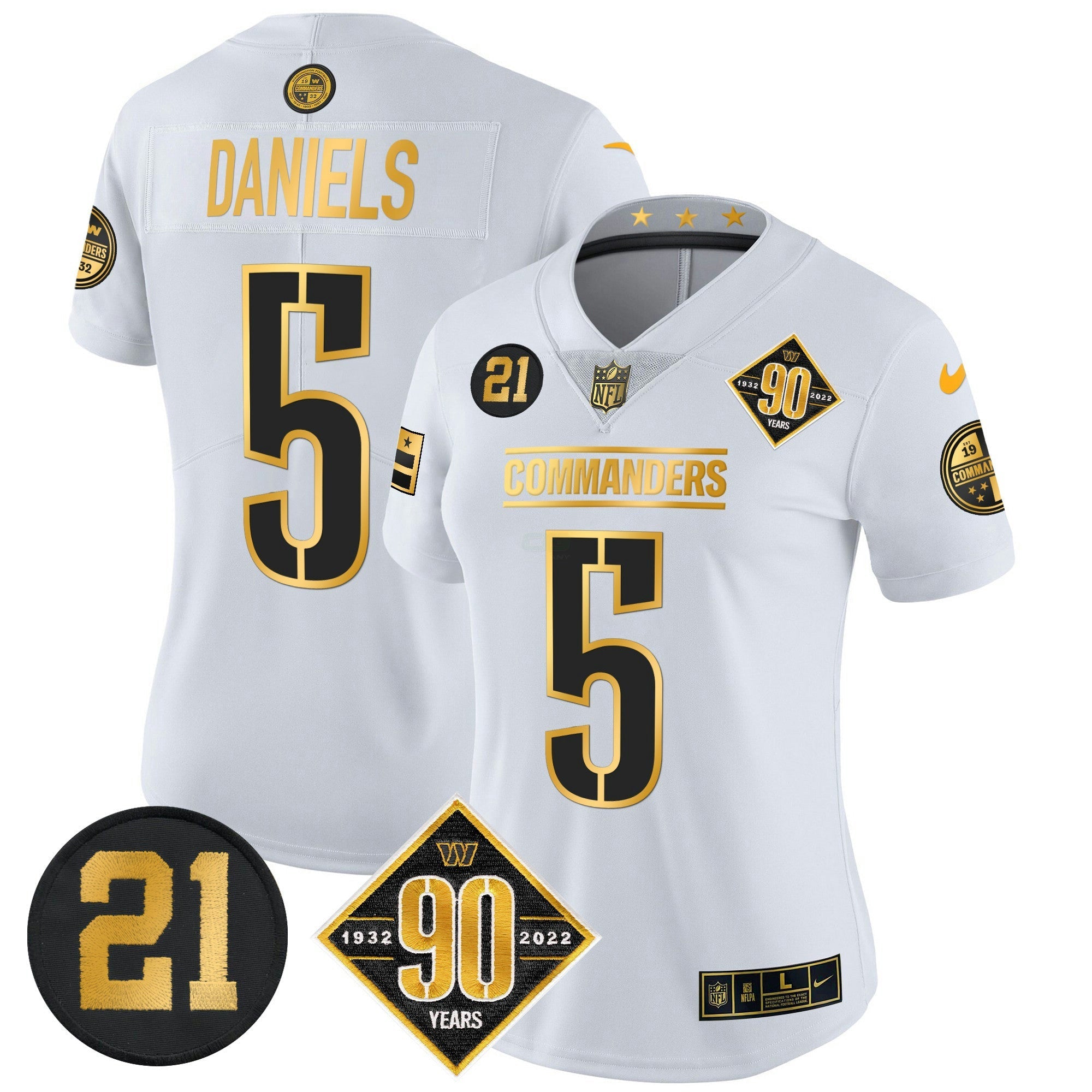 Camisa NFL Women’s Washington 90th & Sean Taylor Patch Dourada Vapor Limited Jersey