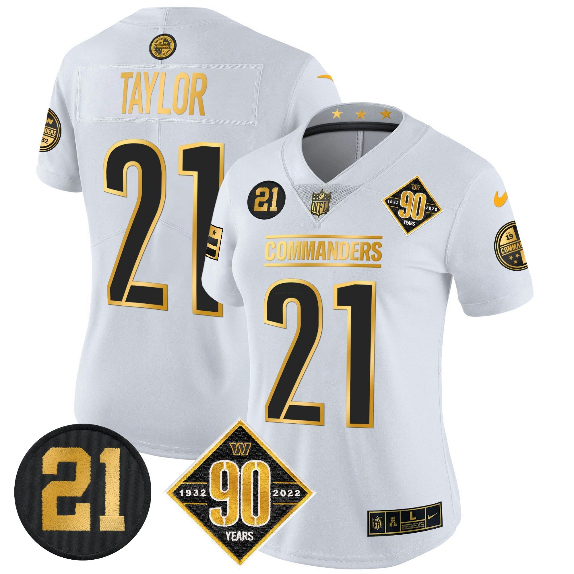 Camisa NFL Women’s Washington 90th & Sean Taylor Patch Dourada Vapor Limited Jersey