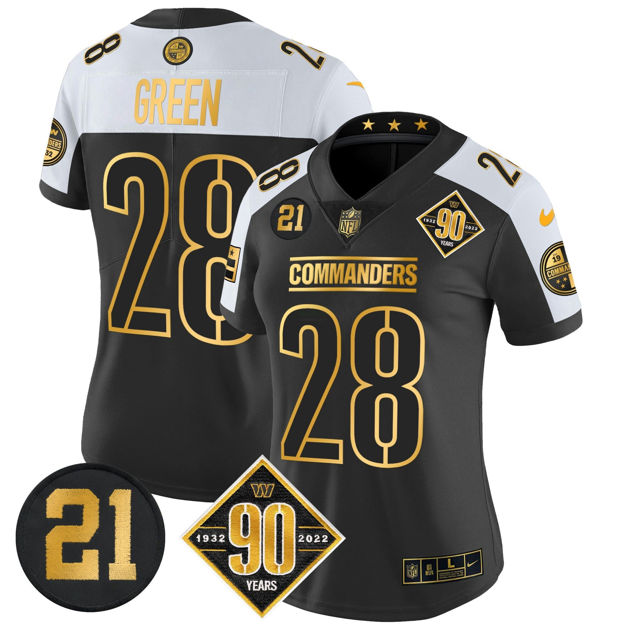 Camisa NFL Women’s Washington 90th & Sean Taylor Patch Dourada Vapor Limited Jersey