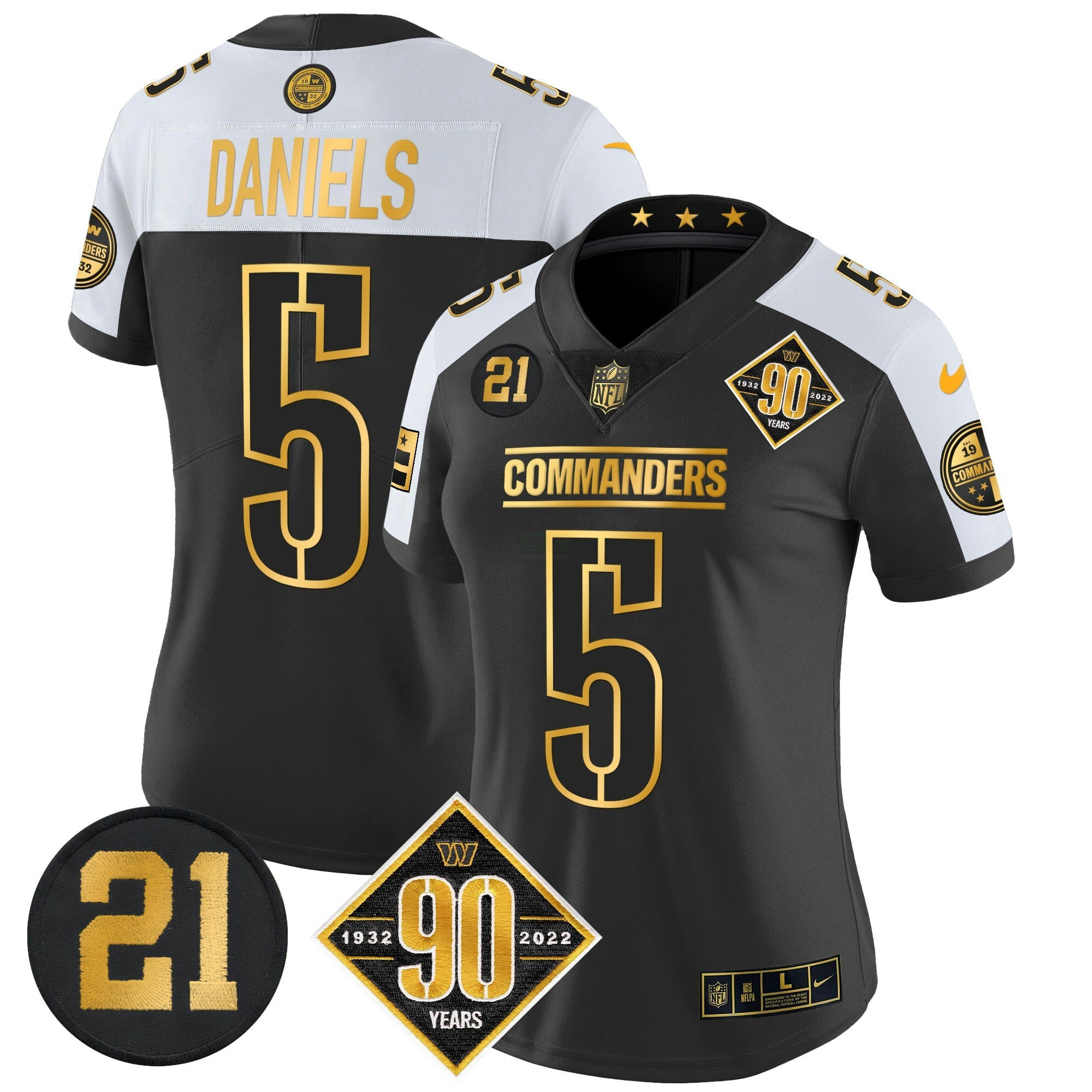 Camisa NFL Women’s Washington 90th & Sean Taylor Patch Dourada Vapor Limited Jersey