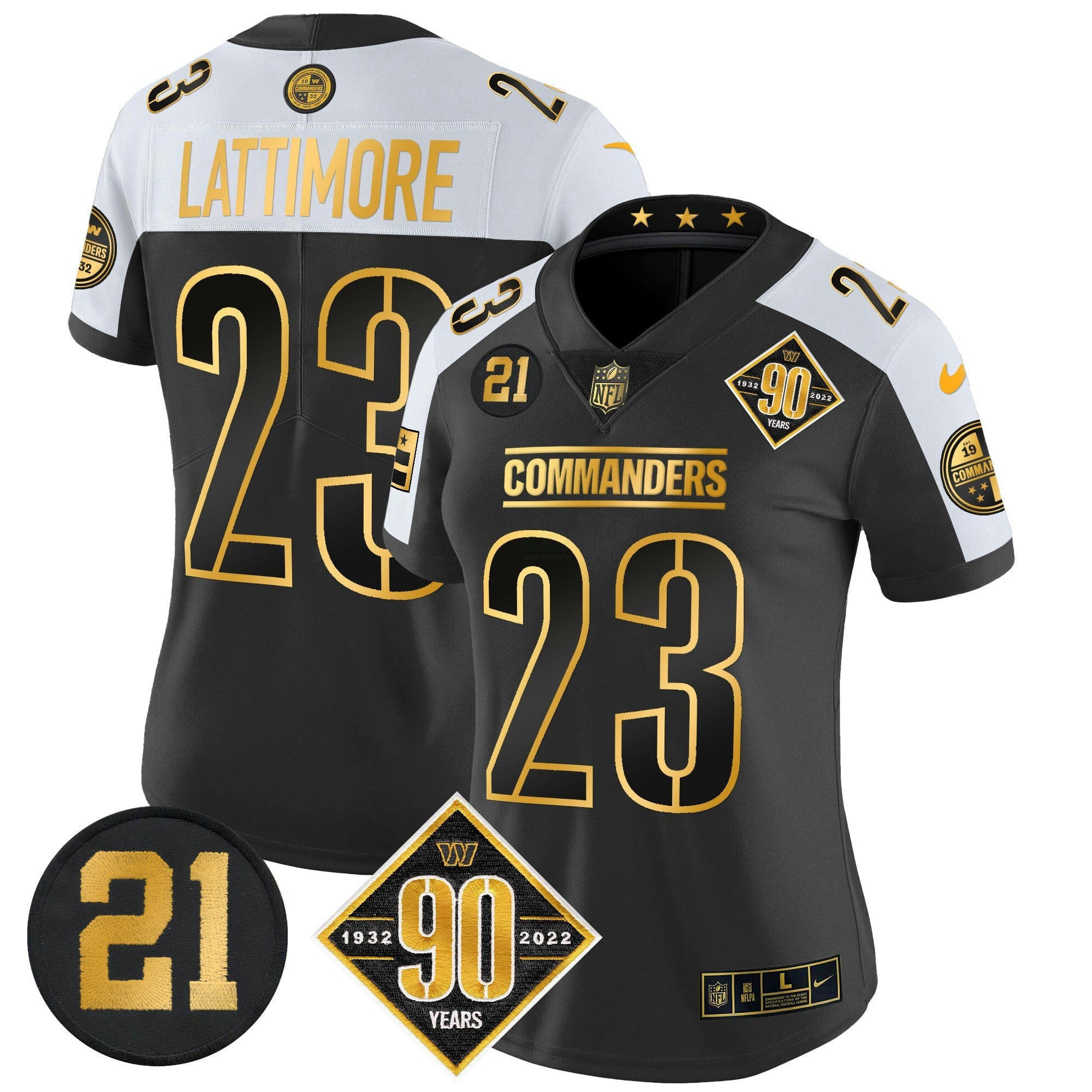 Camisa NFL Women’s Washington 90th & Sean Taylor Patch Dourada Vapor Limited Jersey