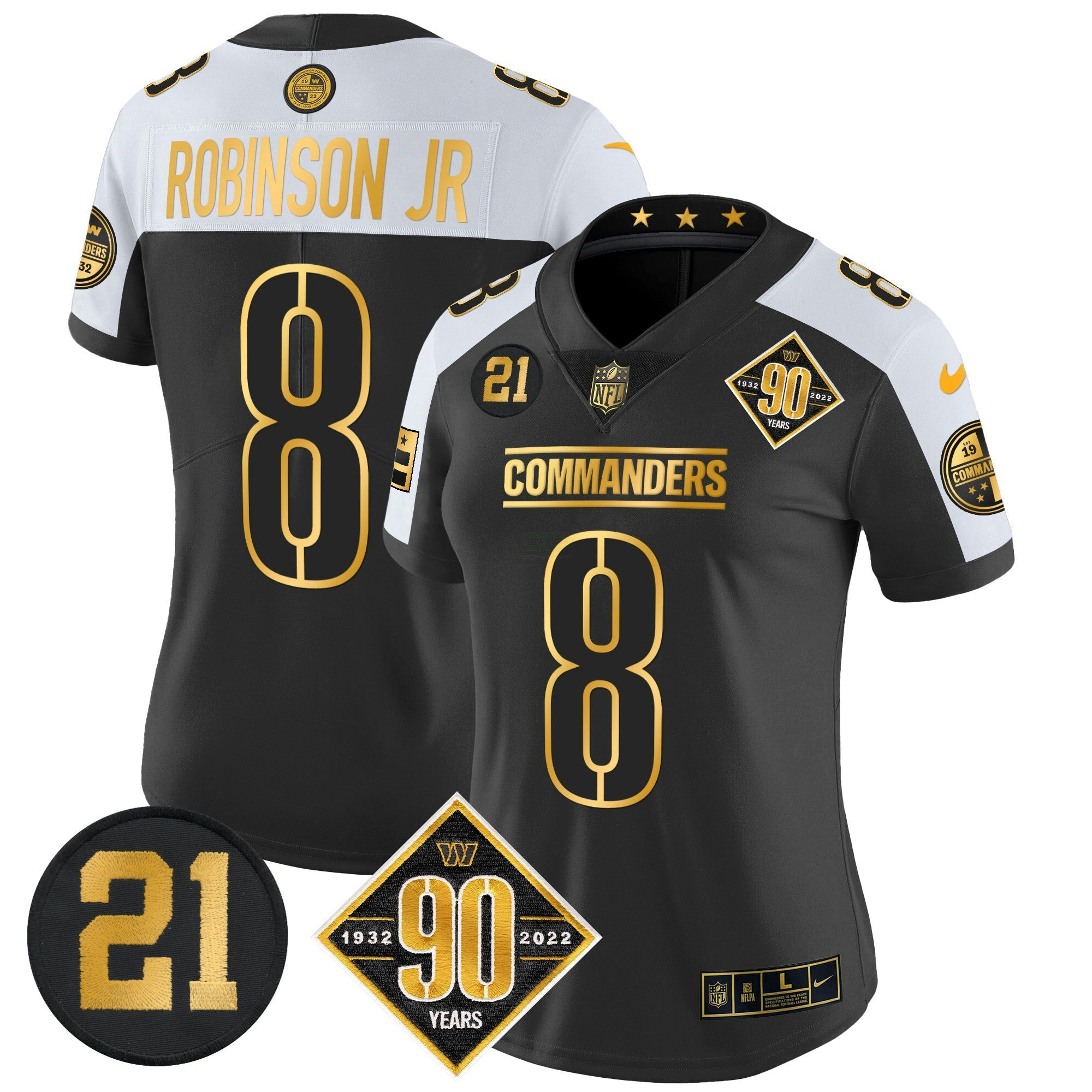 Camisa NFL Women’s Washington 90th & Sean Taylor Patch Dourada Vapor Limited Jersey
