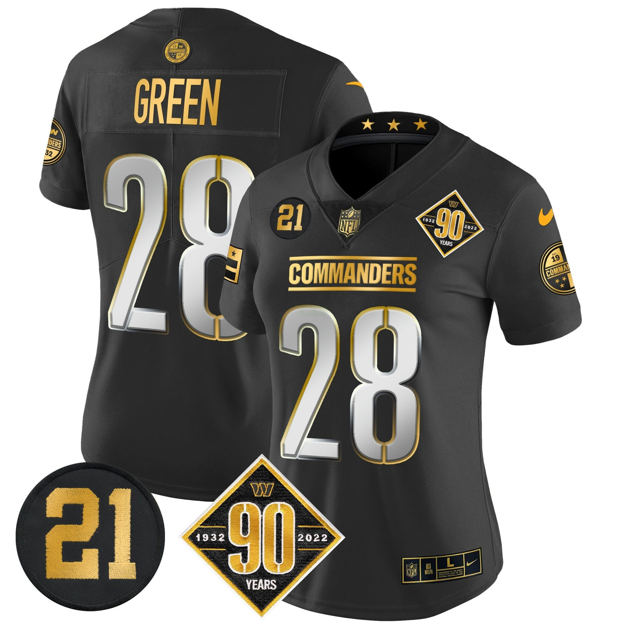 Camisa NFL Women’s Washington 90th & Sean Taylor Patch Dourada Vapor Limited Jersey