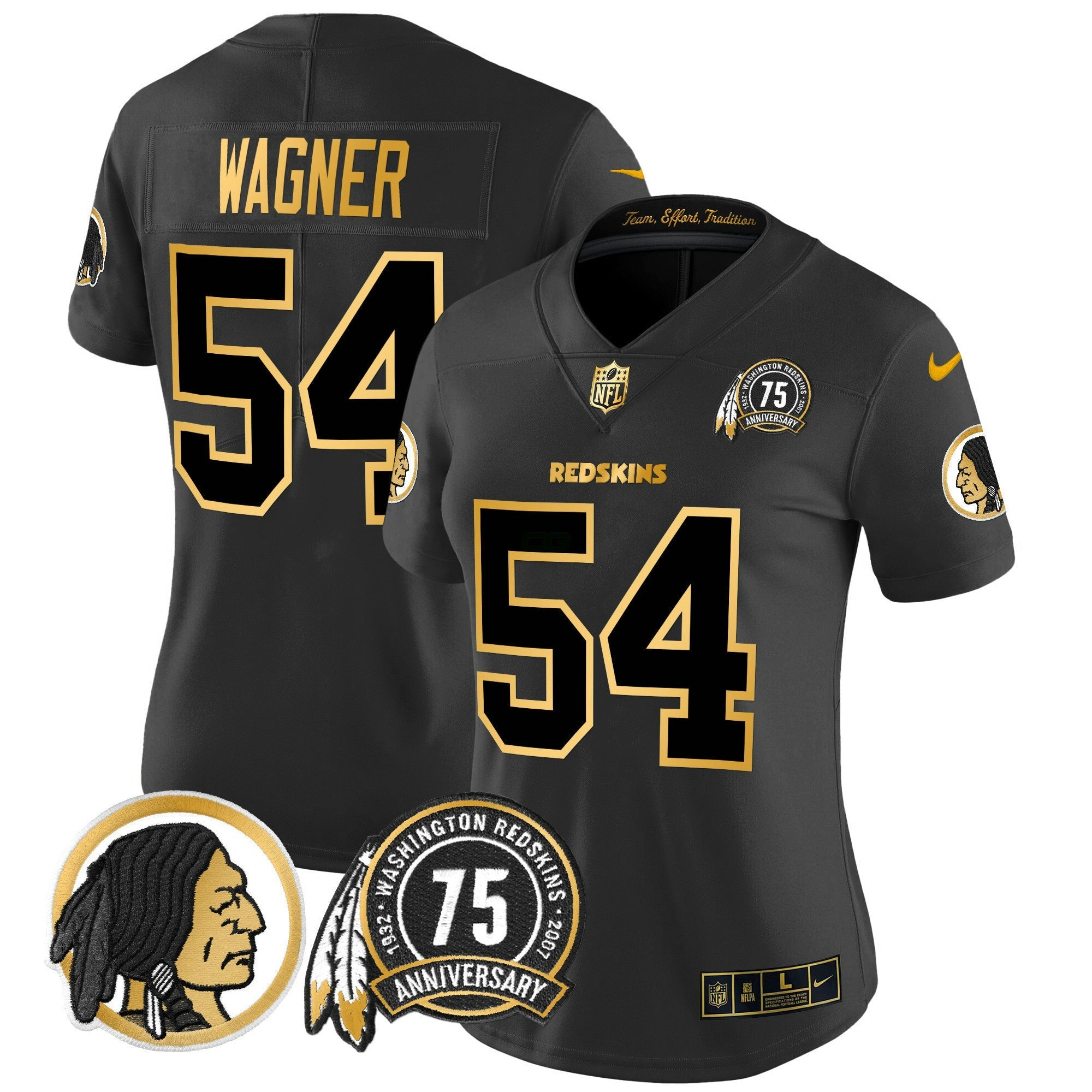 Camisa NFL Women’s Washington Redskins 75th Patch Throwback Dourada Vapor Limited Jersey