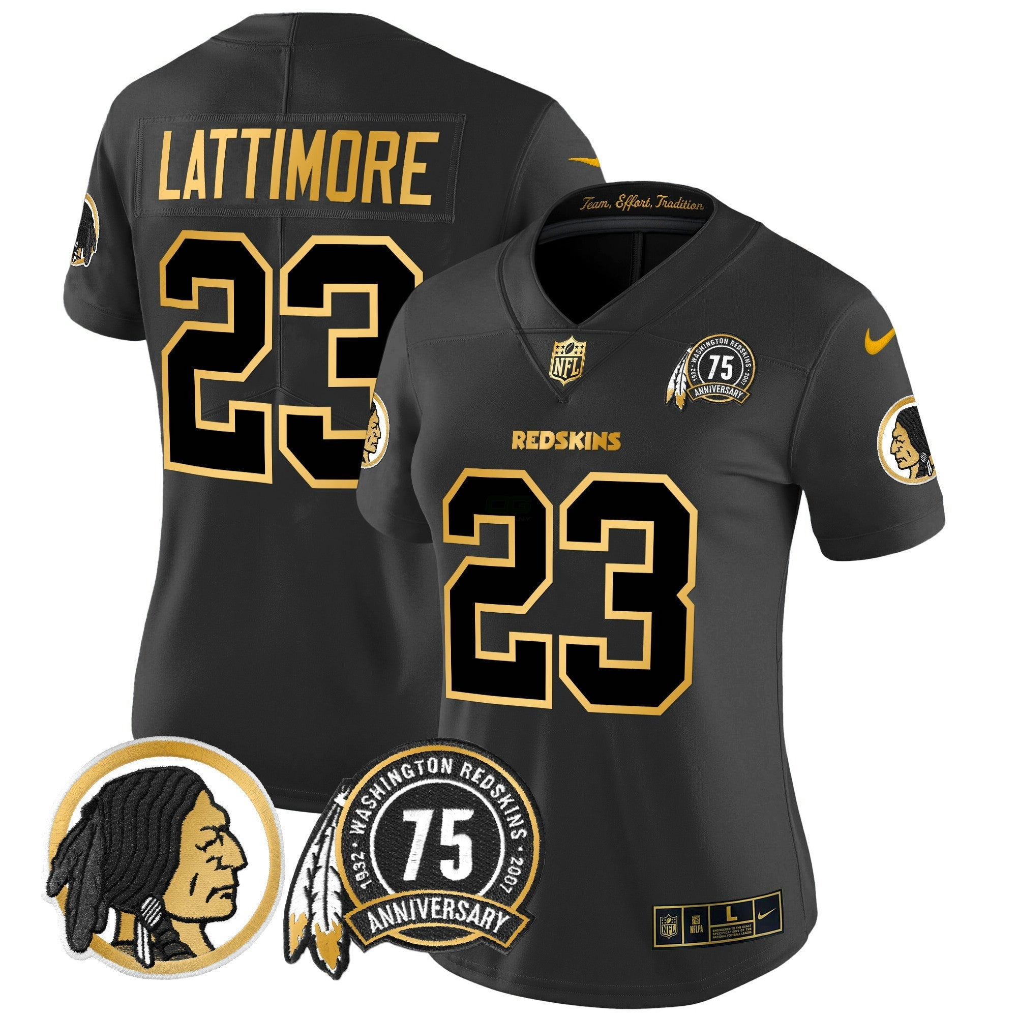 Camisa NFL Women’s Washington Redskins 75th Patch Throwback Dourada Vapor Limited Jersey