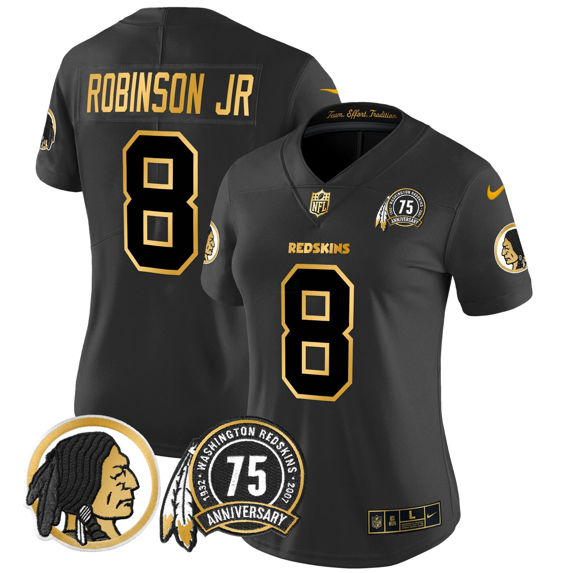 Camisa NFL Women’s Washington Redskins 75th Patch Throwback Dourada Vapor Limited Jersey