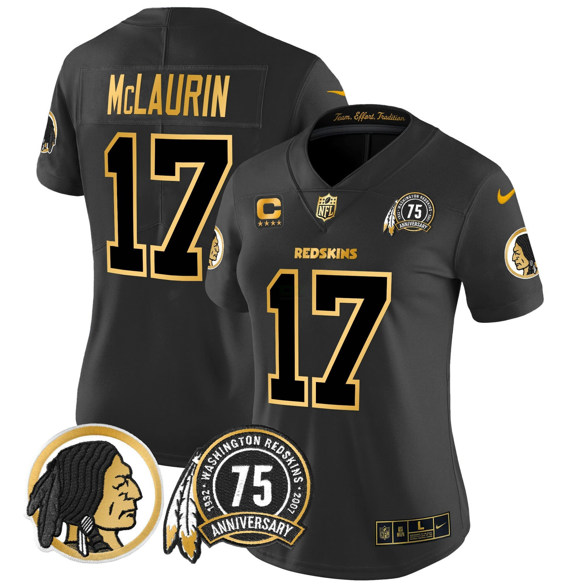 Camisa NFL Women’s Washington Redskins 75th Patch Throwback Dourada Vapor Limited Jersey