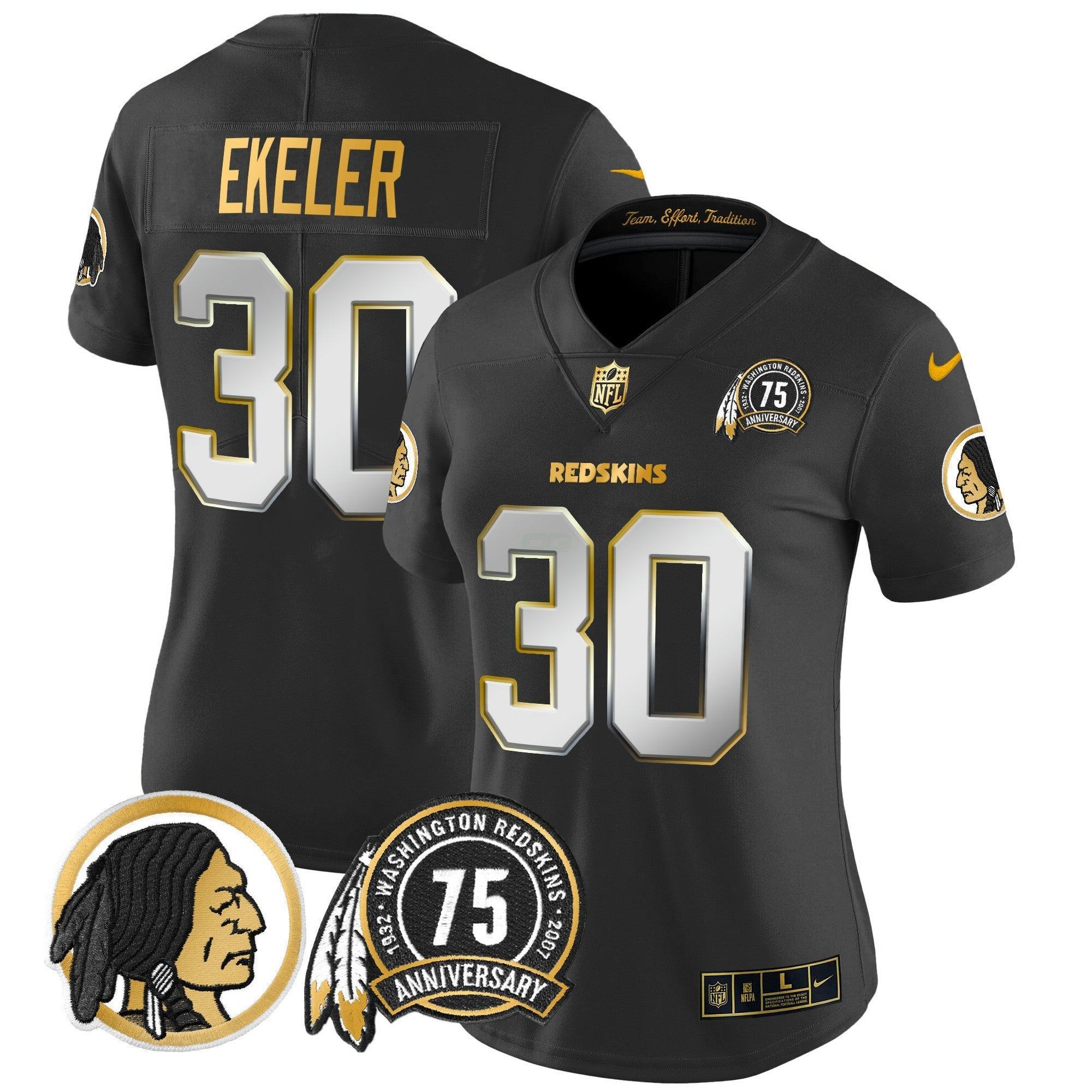 Camisa NFL Women’s Washington Redskins 75th Patch Throwback Dourada Vapor Limited Jersey