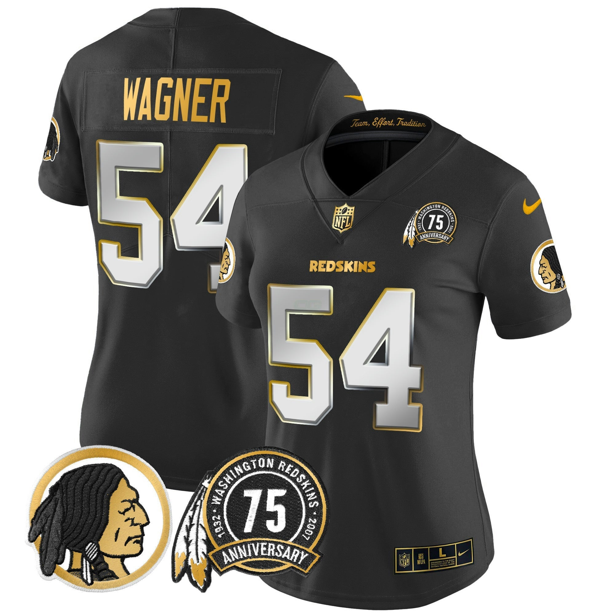 Camisa NFL Women’s Washington Redskins 75th Patch Throwback Dourada Vapor Limited Jersey
