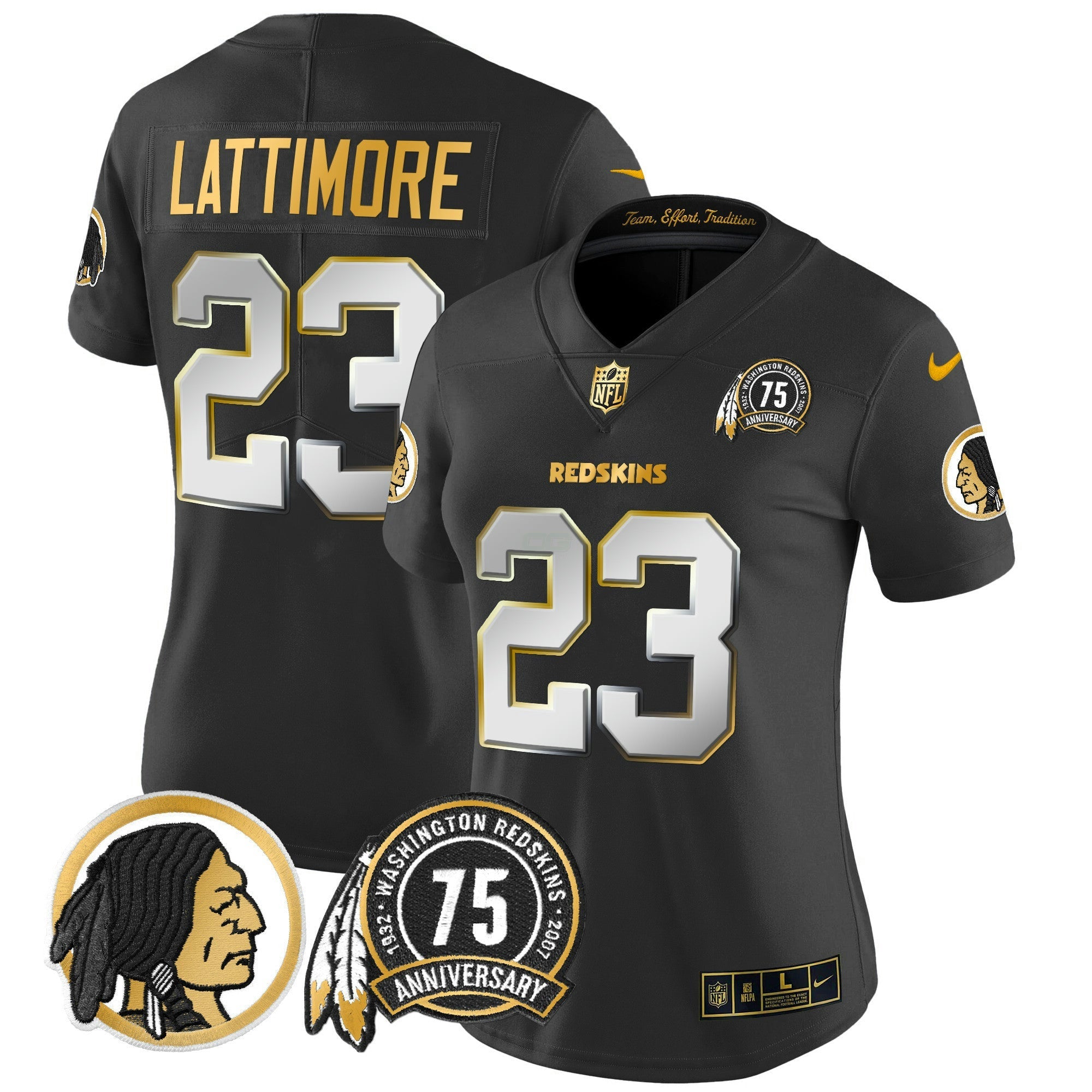 Camisa NFL Women’s Washington Redskins 75th Patch Throwback Dourada Vapor Limited Jersey