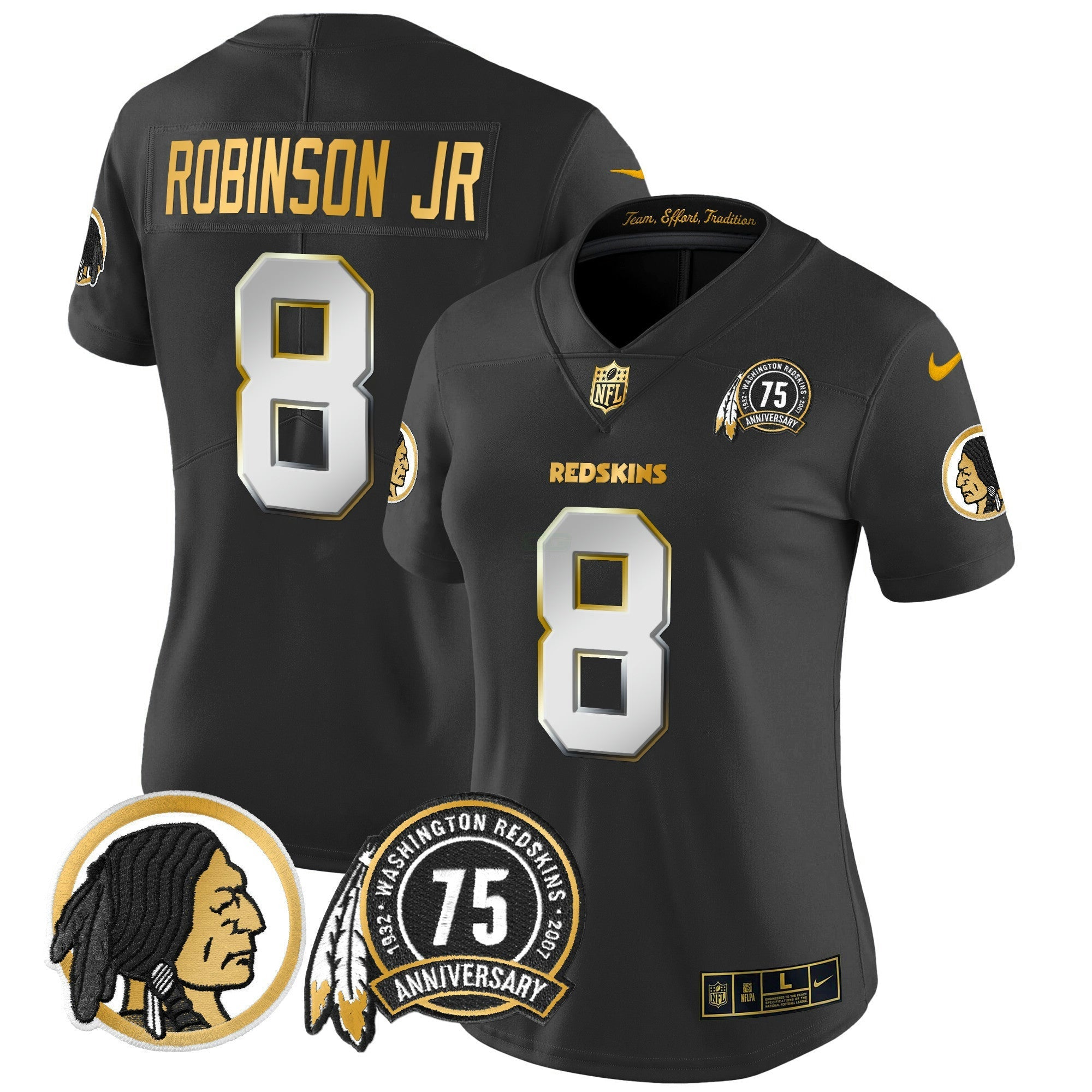 Camisa NFL Women’s Washington Redskins 75th Patch Throwback Dourada Vapor Limited Jersey