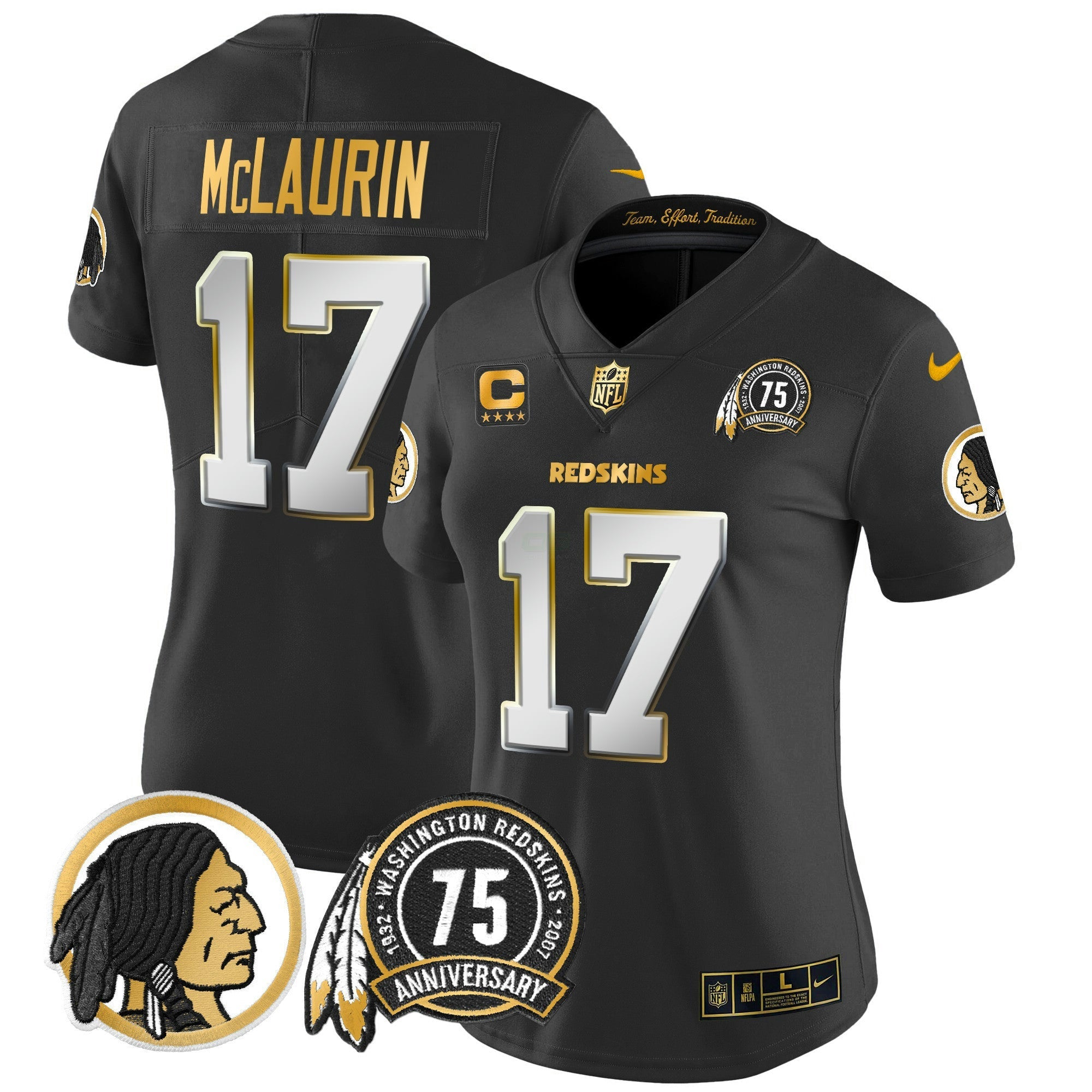 Camisa NFL Women’s Washington Redskins 75th Patch Throwback Dourada Vapor Limited Jersey