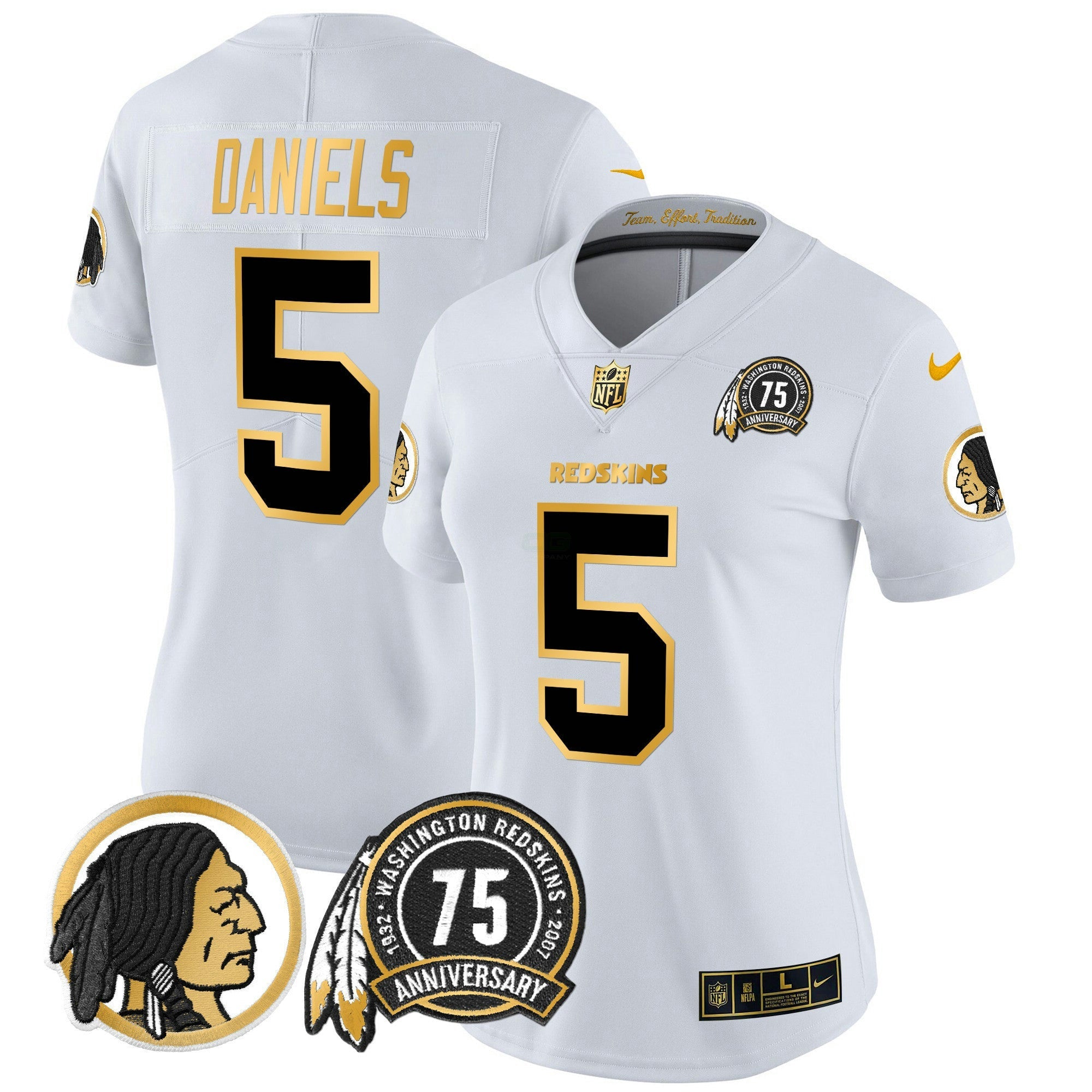 Camisa NFL Women’s Washington Redskins 75th Patch Throwback Dourada Vapor Limited Jersey