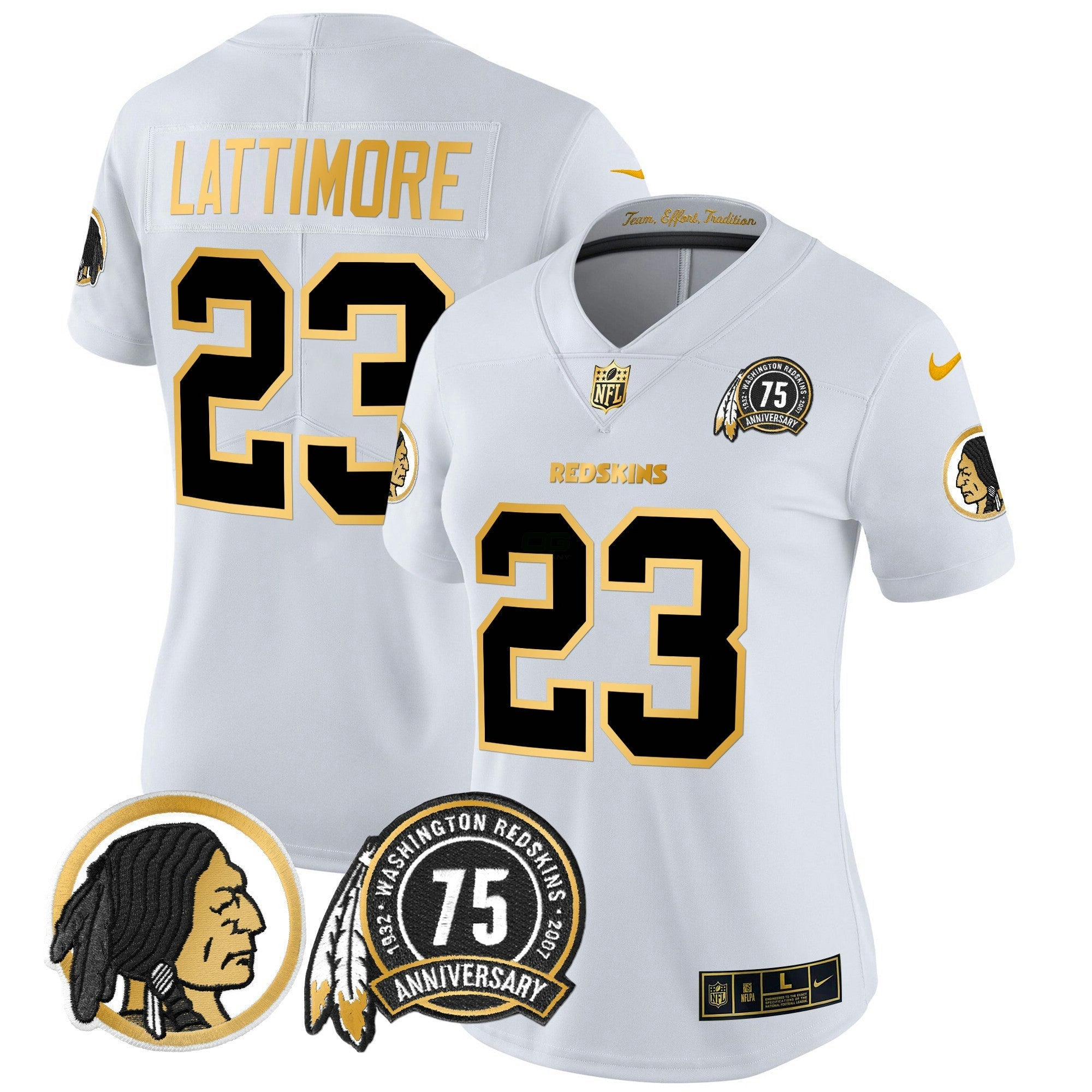 Camisa NFL Women’s Washington Redskins 75th Patch Throwback Dourada Vapor Limited Jersey