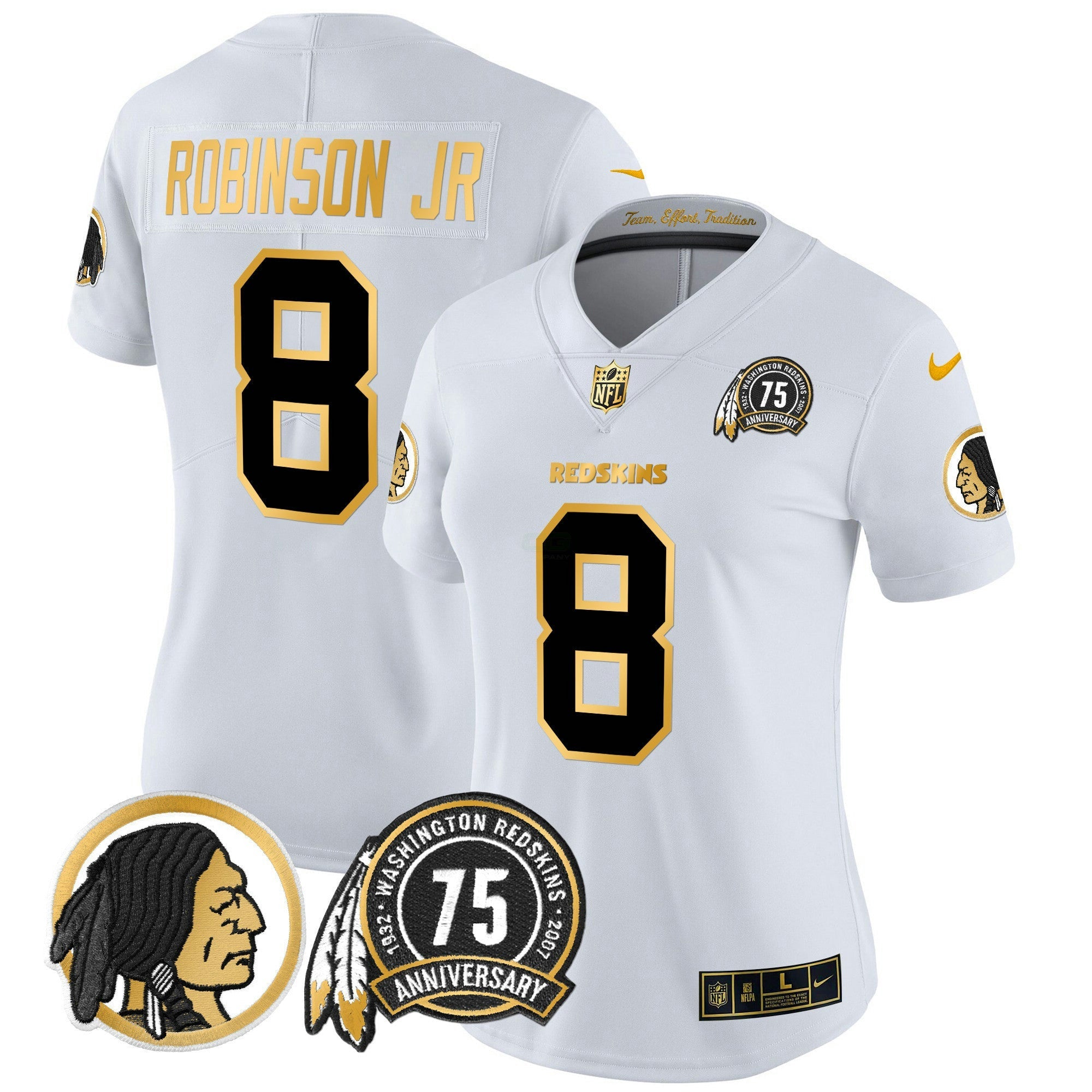 Camisa NFL Women’s Washington Redskins 75th Patch Throwback Dourada Vapor Limited Jersey