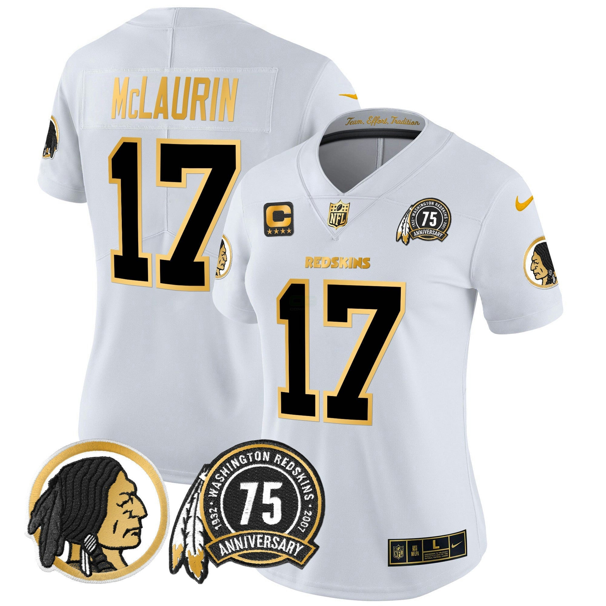 Camisa NFL Women’s Washington Redskins 75th Patch Throwback Dourada Vapor Limited Jersey