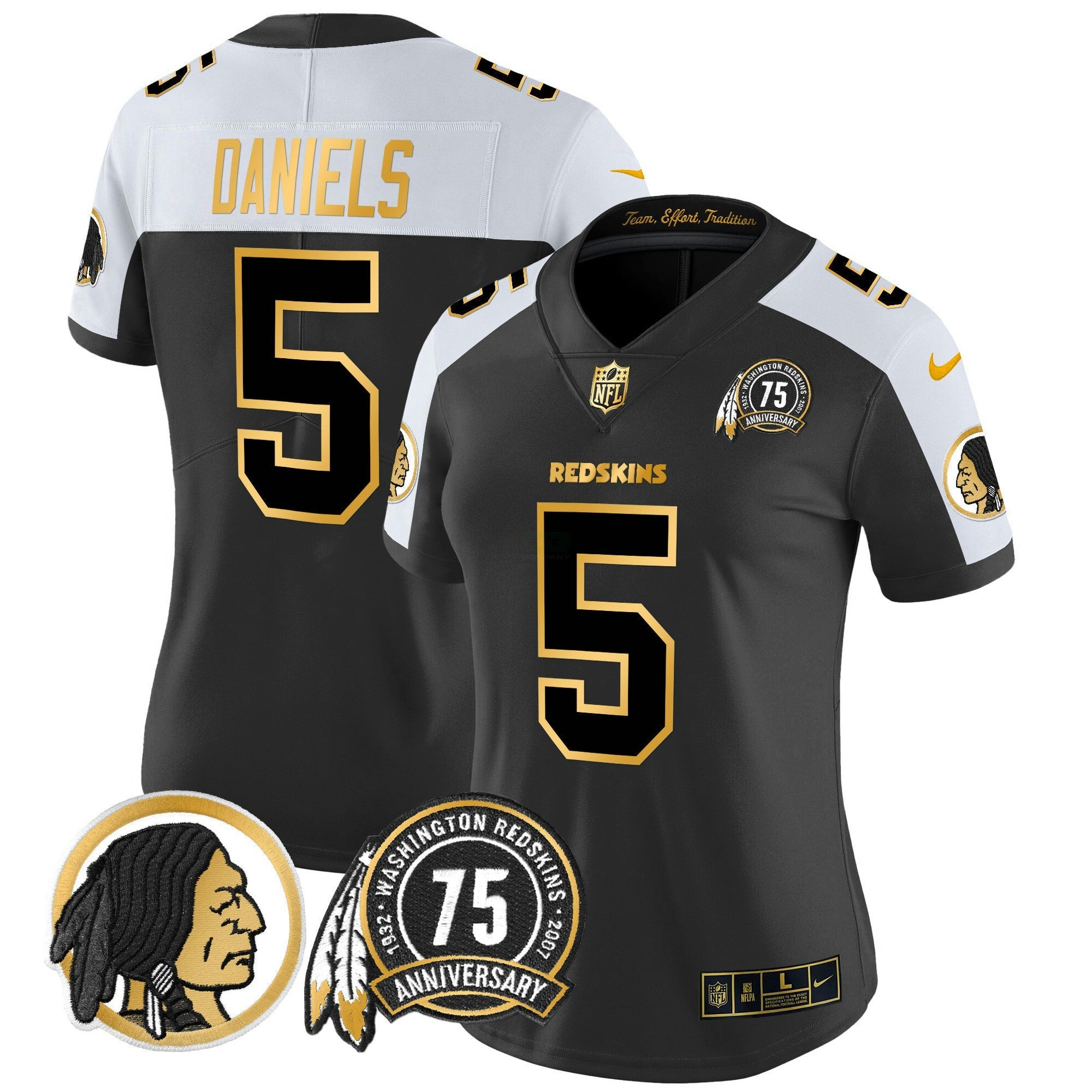 Camisa NFL Women’s Washington Redskins 75th Patch Throwback Dourada Vapor Limited Jersey