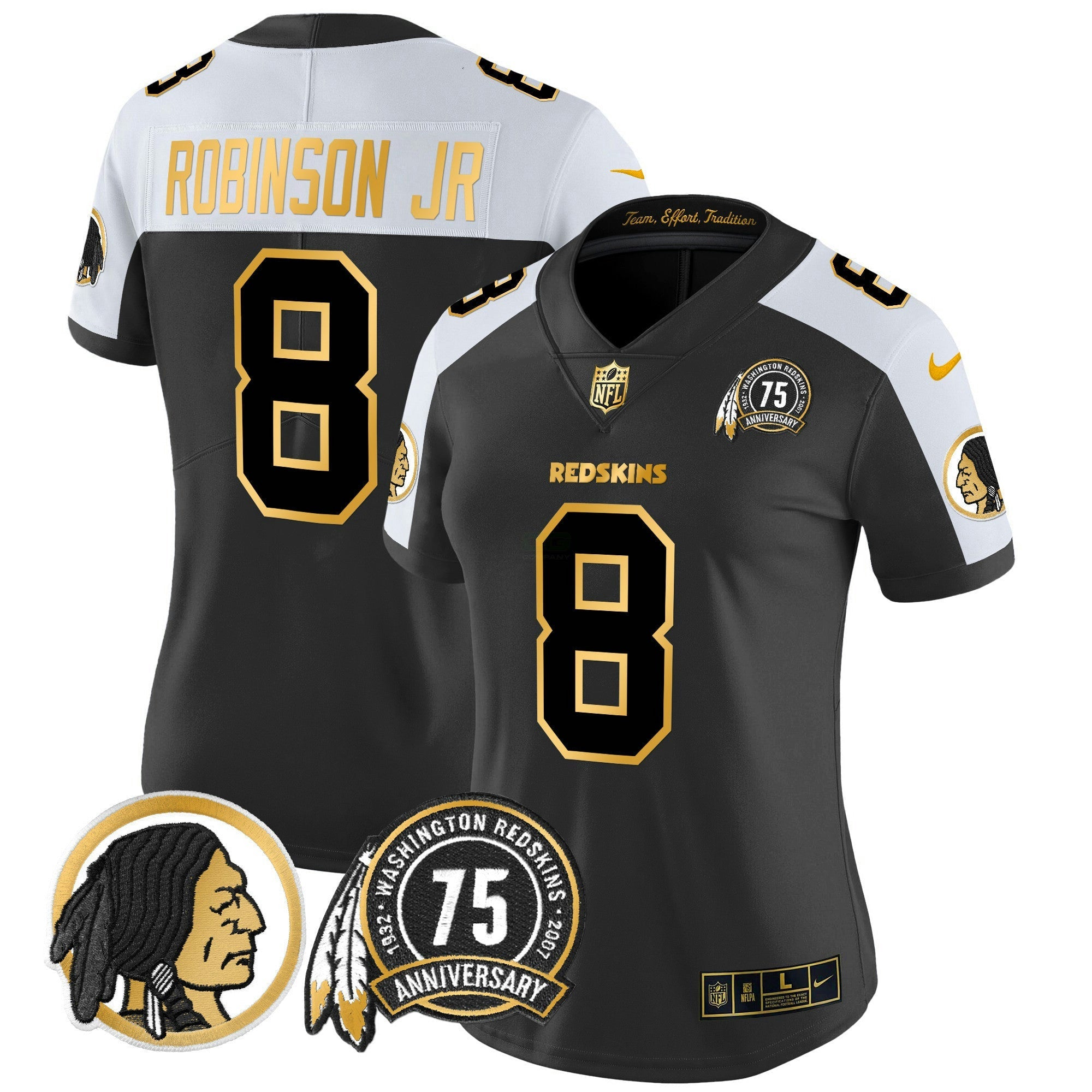 Camisa NFL Women’s Washington Redskins 75th Patch Throwback Dourada Vapor Limited Jersey