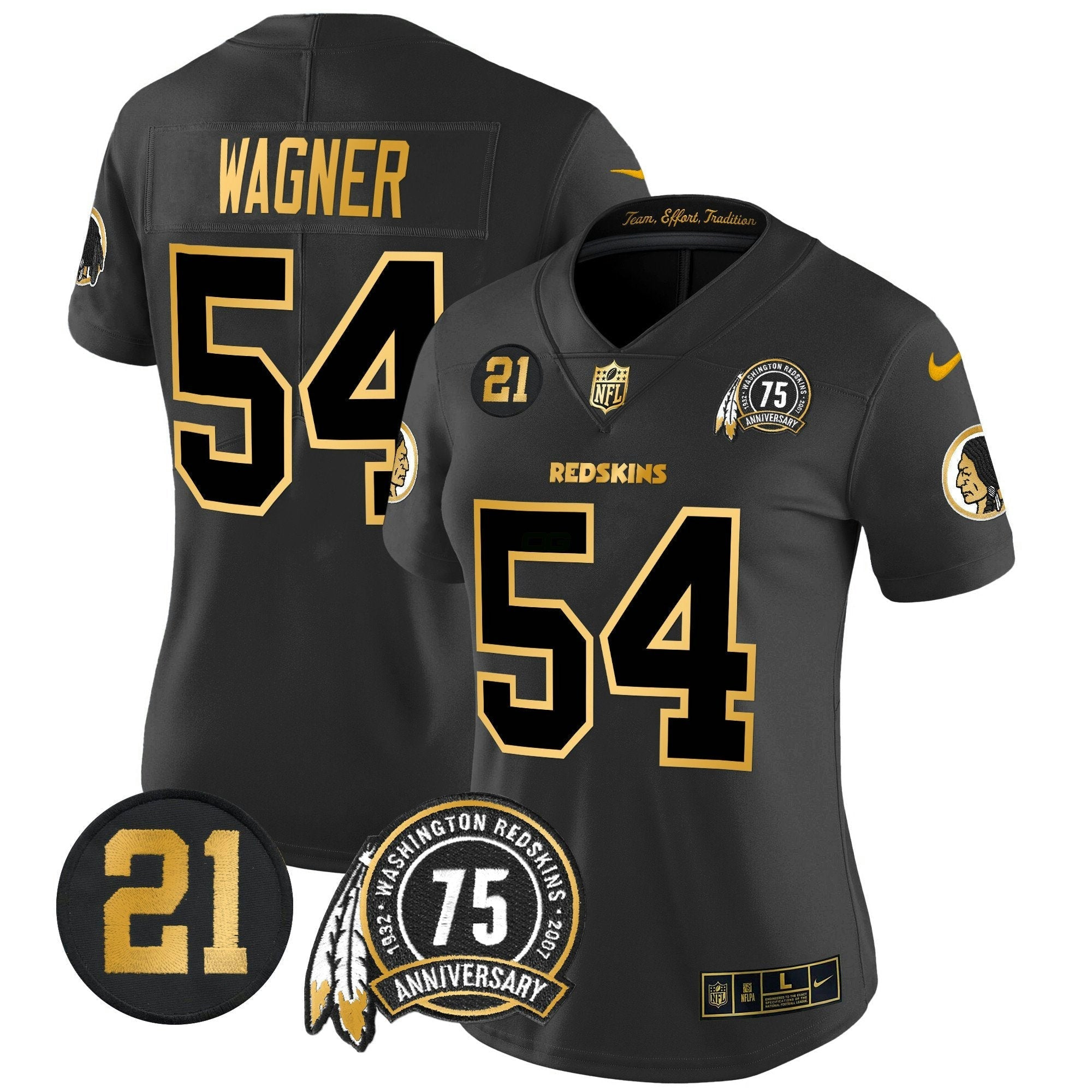 Camisa NFL Women’s Washington Redskins 75th & Sean Taylor Patch Dourada Vapor Limited Jersey