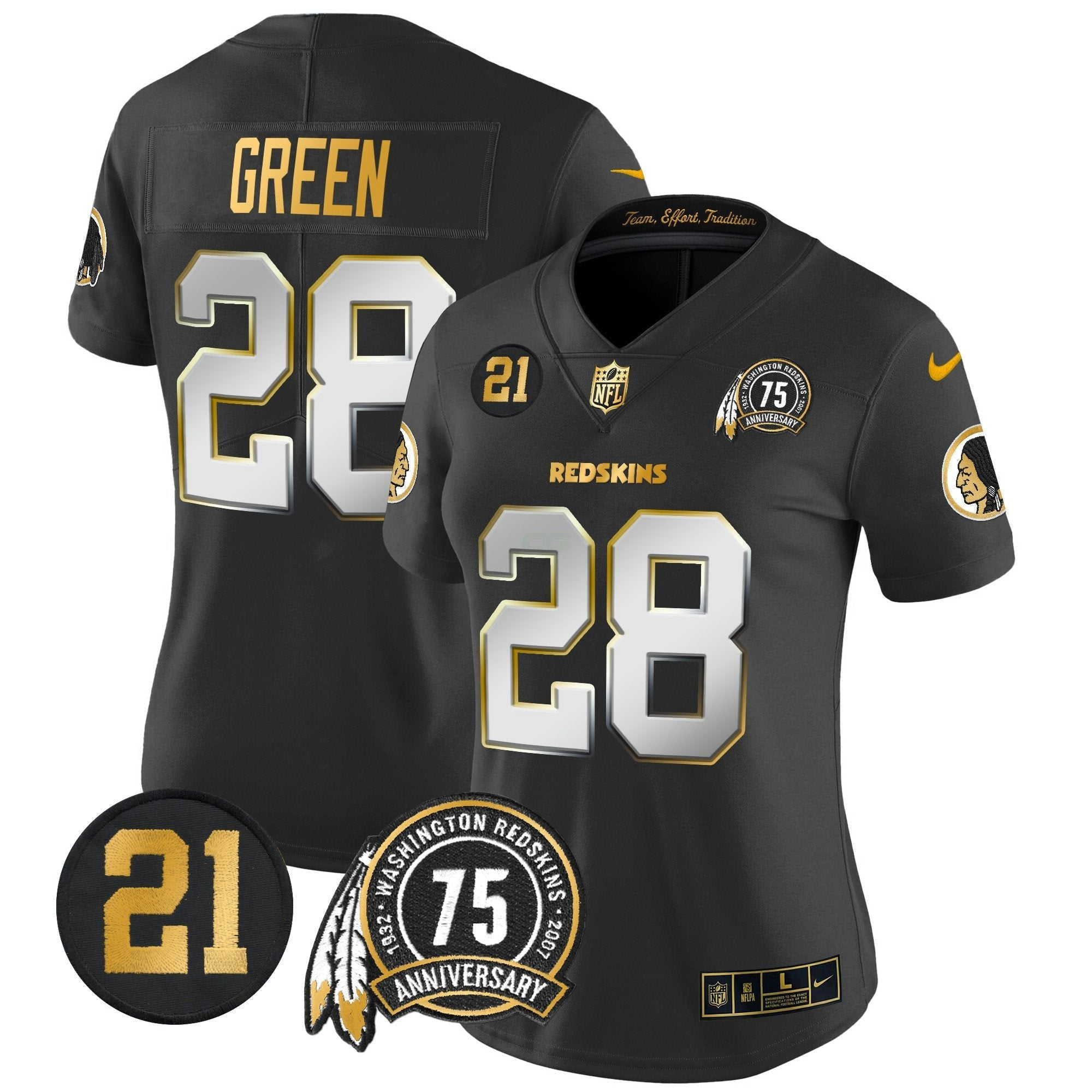 Camisa NFL Women’s Washington Redskins 75th & Sean Taylor Patch Dourada Vapor Limited Jersey
