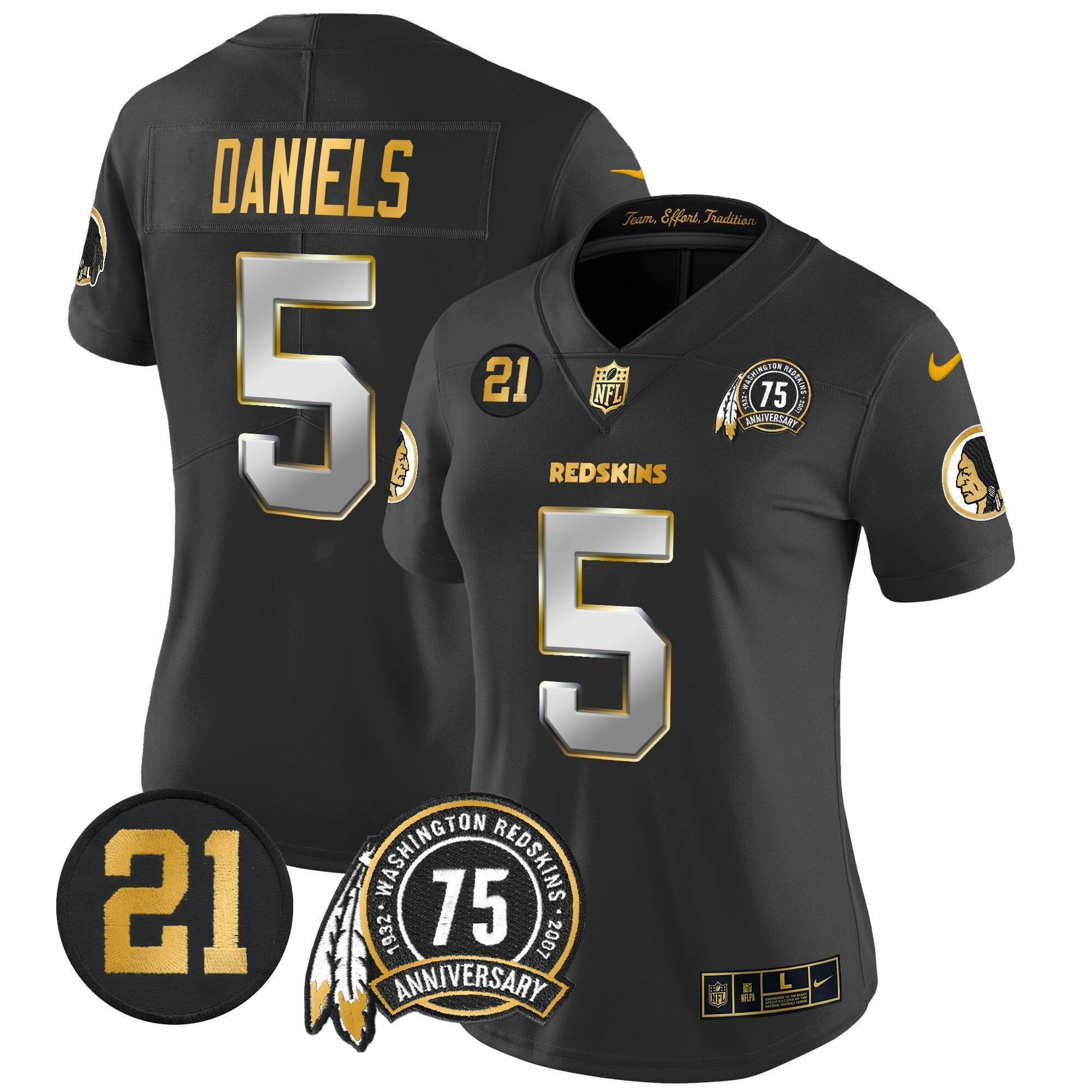 Camisa NFL Women’s Washington Redskins 75th & Sean Taylor Patch Dourada Vapor Limited Jersey