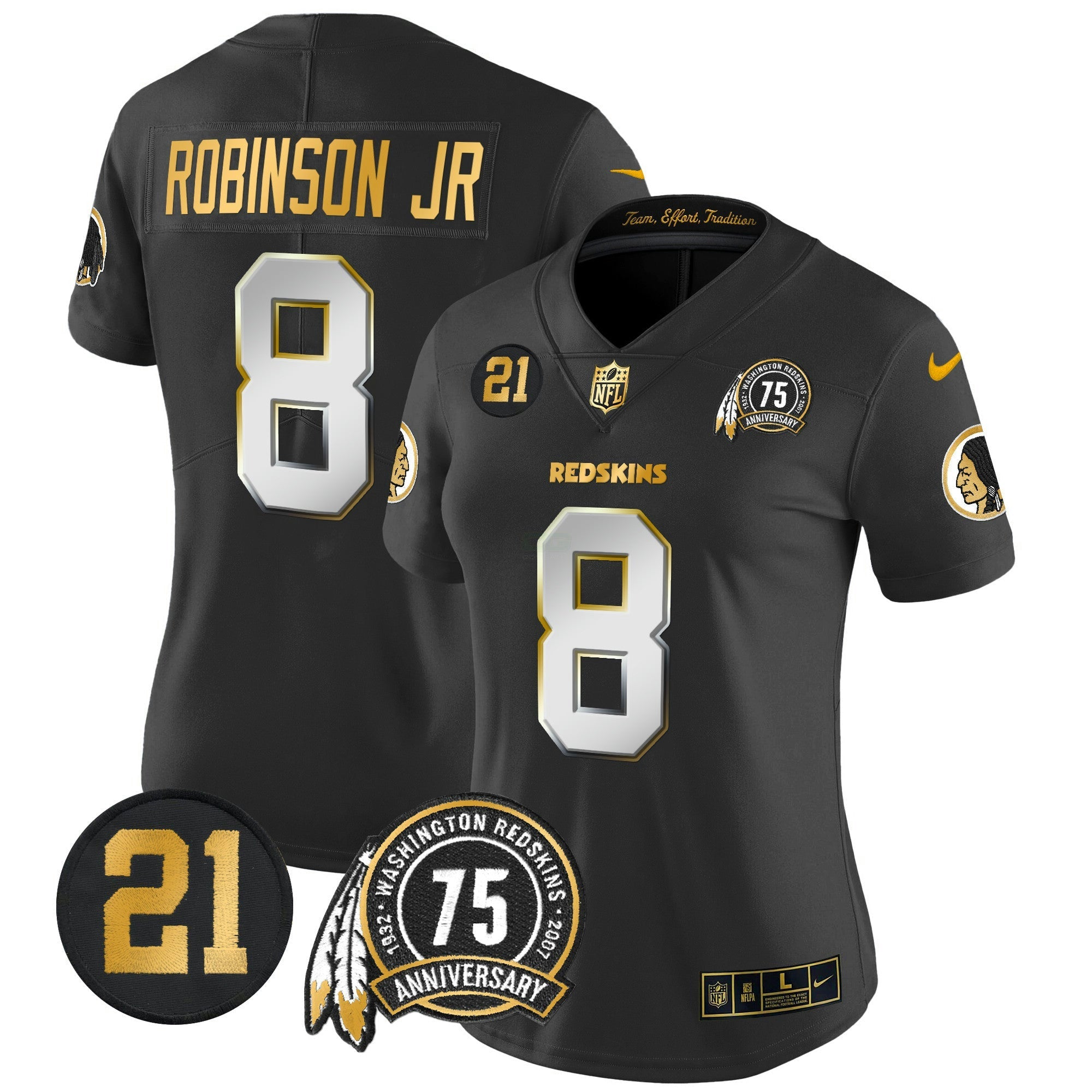 Camisa NFL Women’s Washington Redskins 75th & Sean Taylor Patch Dourada Vapor Limited Jersey