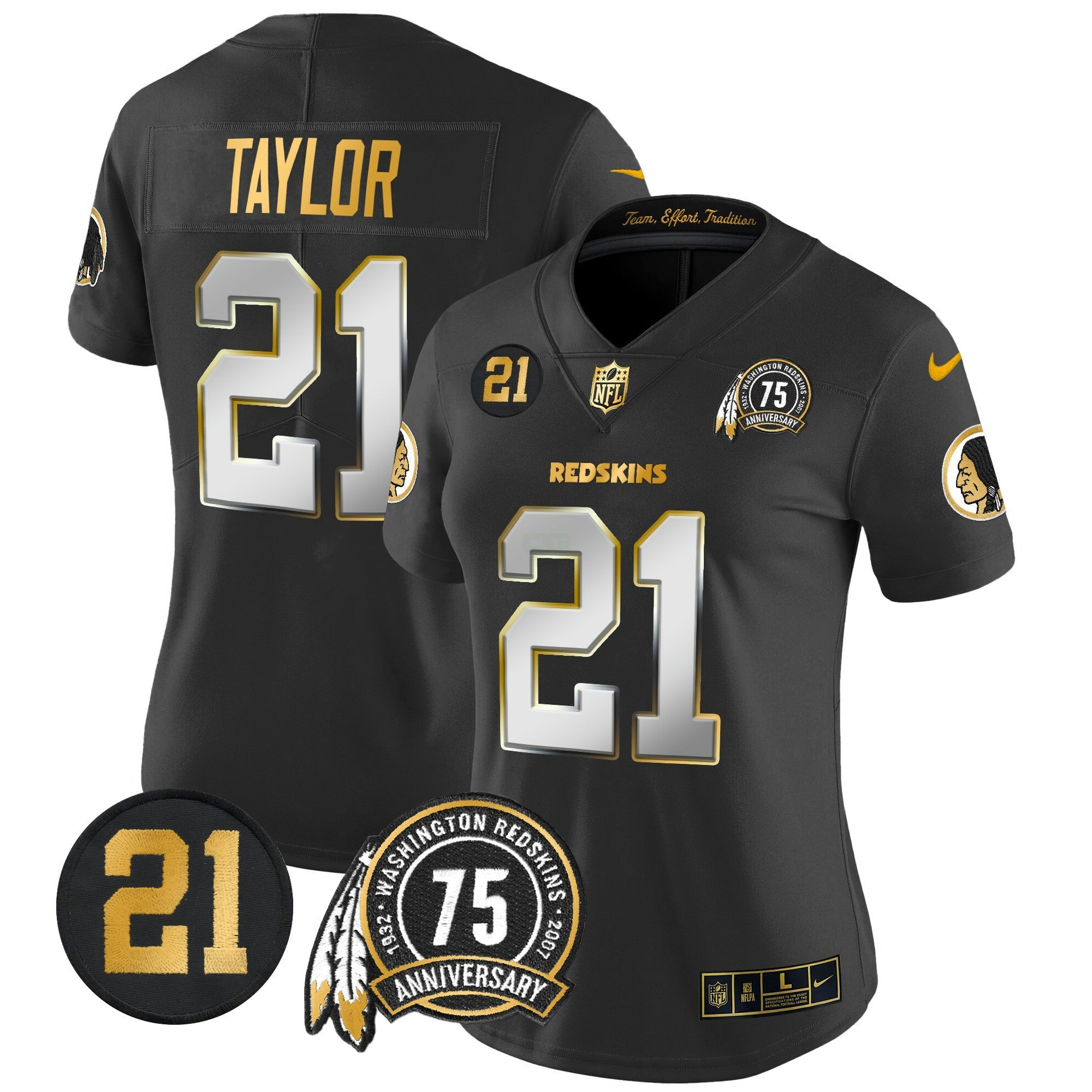Camisa NFL Women’s Washington Redskins 75th & Sean Taylor Patch Dourada Vapor Limited Jersey